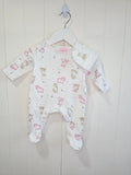 Bebe Bonito - newborn baby girls white sleepsuit with hat featuring bear print