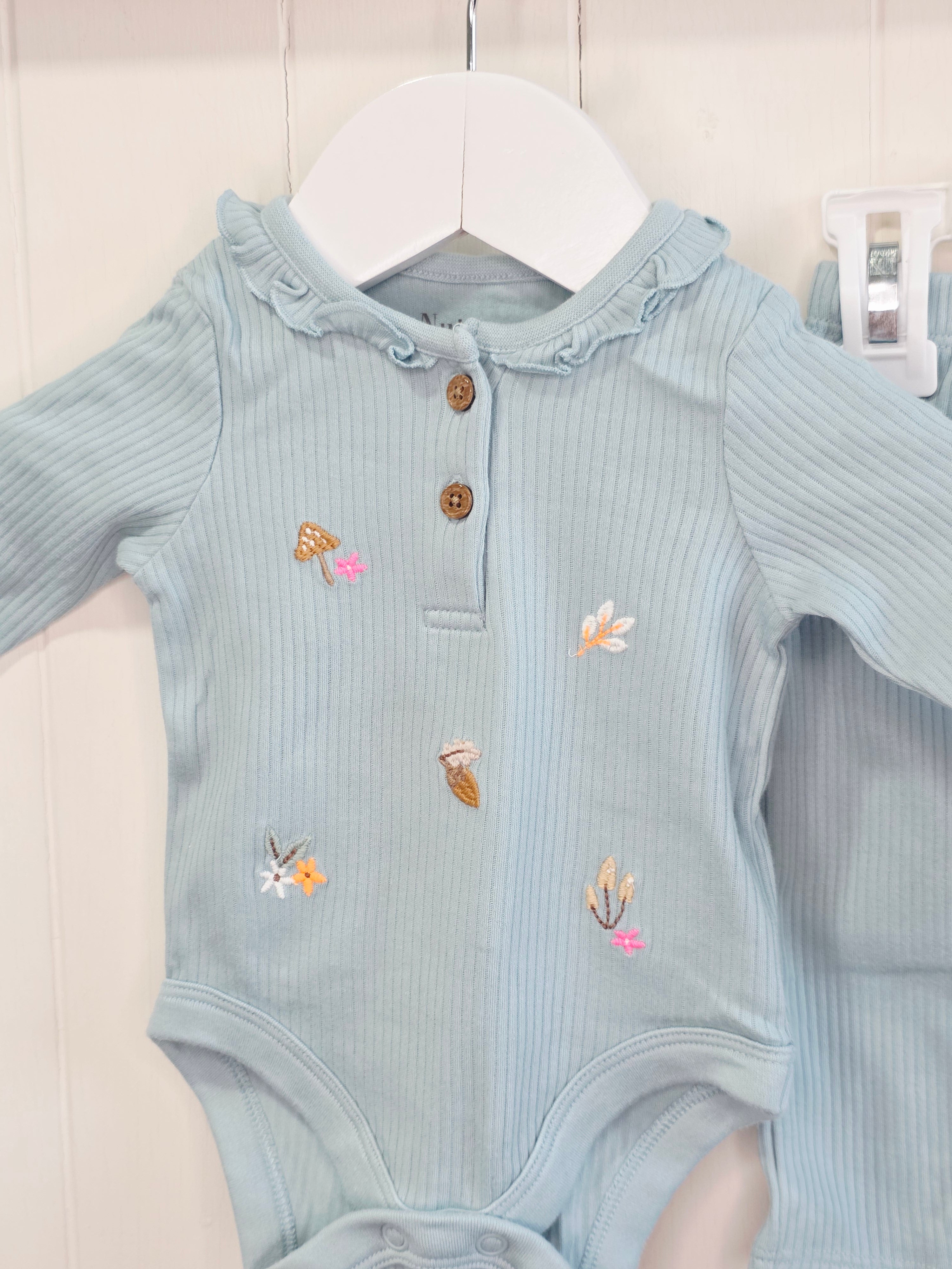 Nutmeg - 0-3 months baby girls sage green long sleeve bodysuit and leggings set