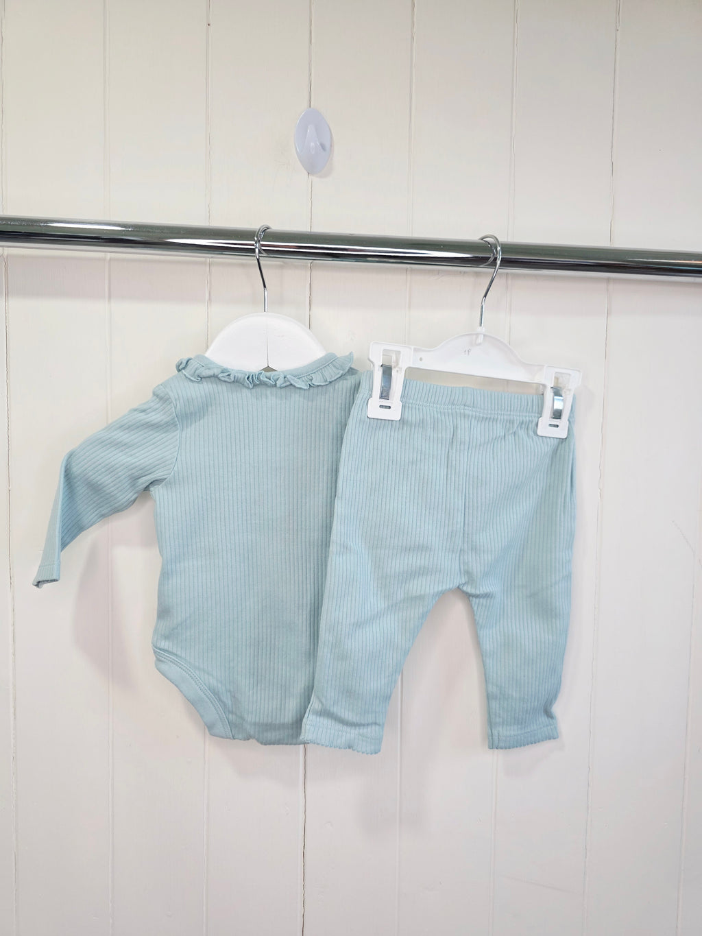 Nutmeg - 0-3 months baby girls sage green long sleeve bodysuit and leggings set