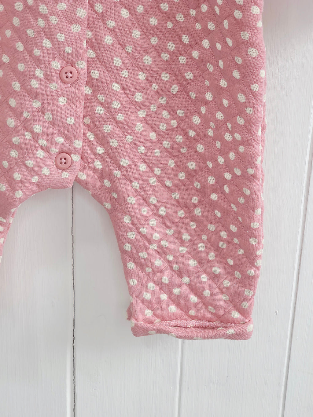 Next - up to 3 months girls pink and white polka dot quilted footless sleepsuit/romper