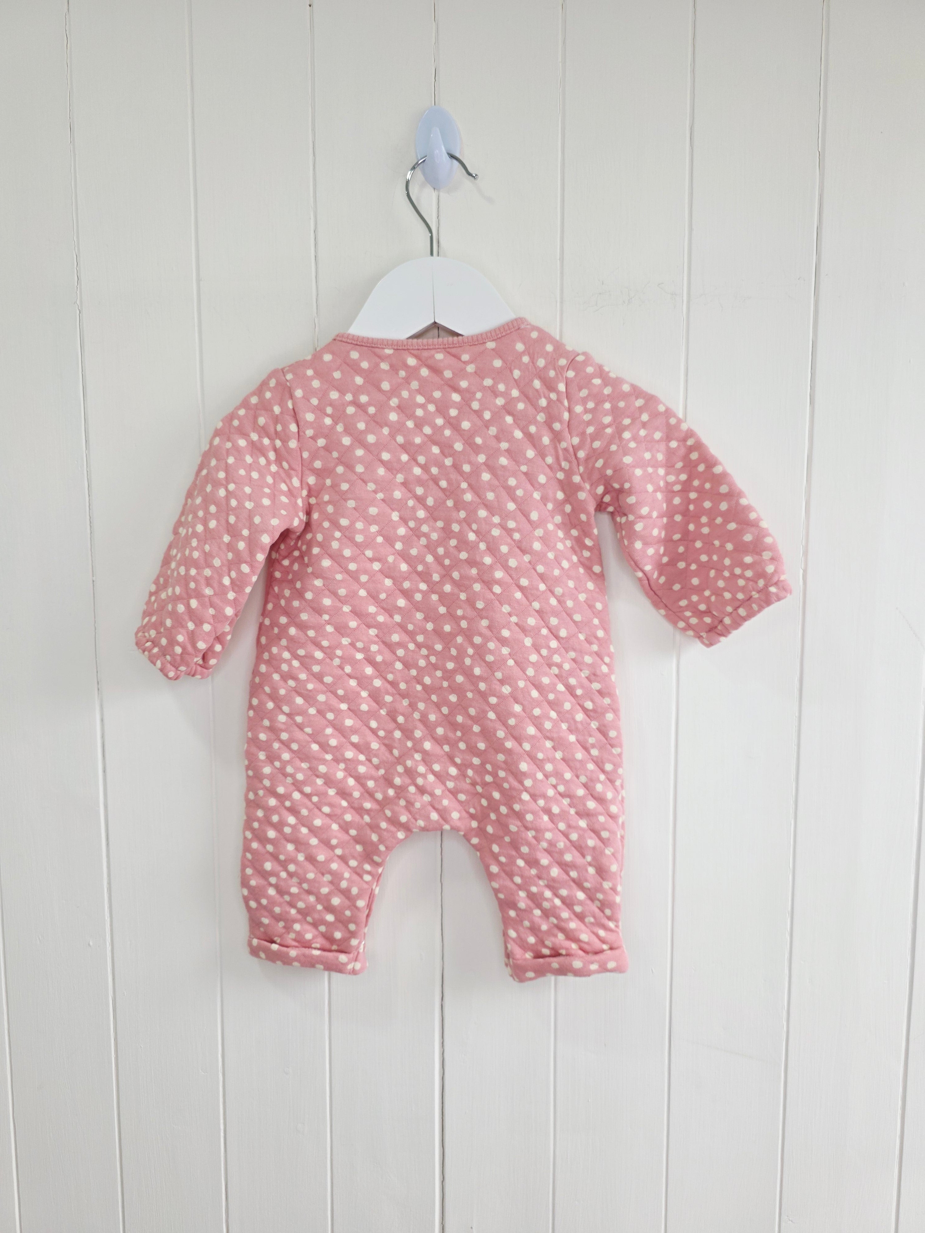 Next - up to 3 months girls pink and white polka dot quilted footless sleepsuit/romper