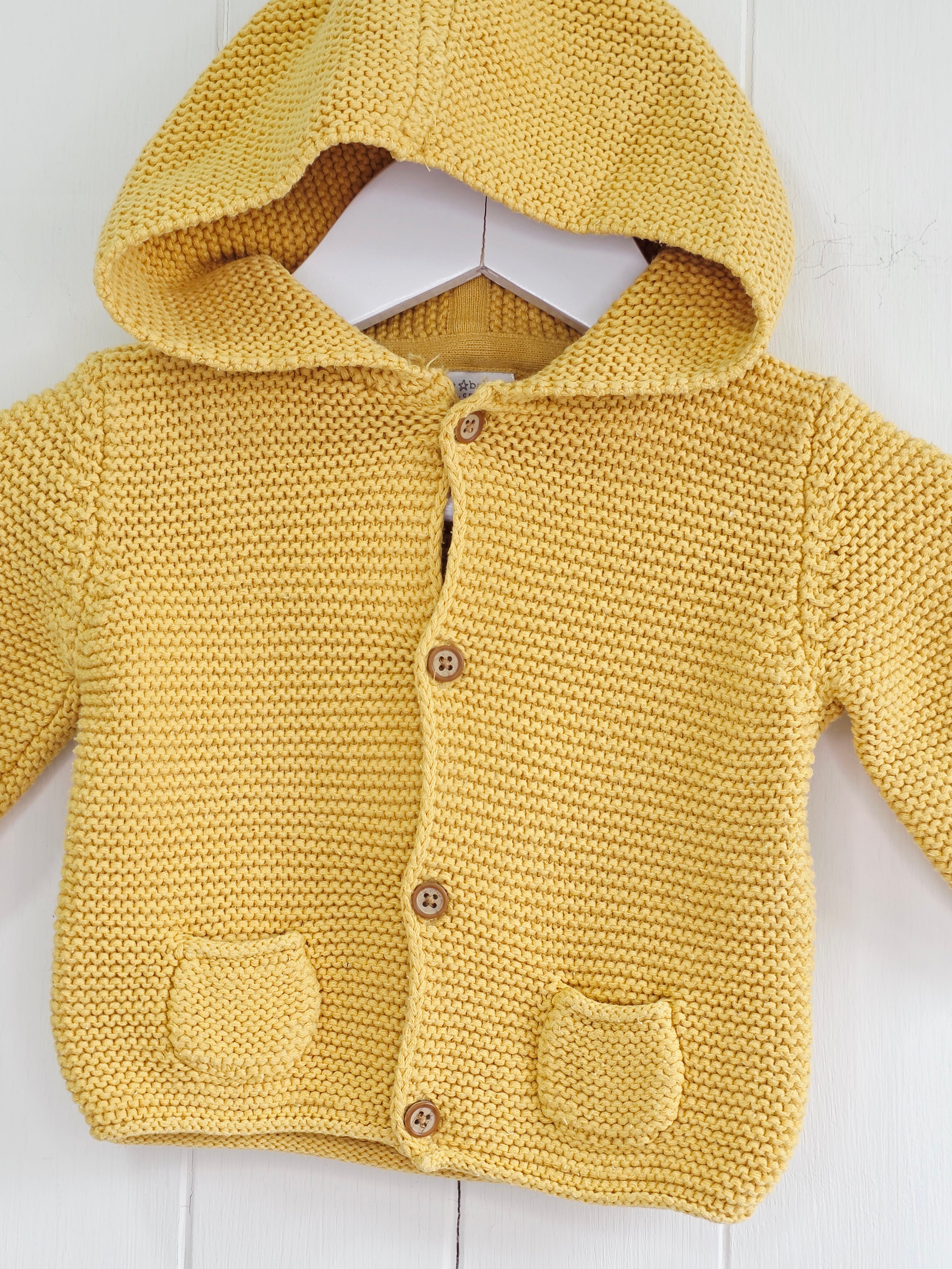 Next - up to 3 months girls yellow knitted hooded cardigan jacket