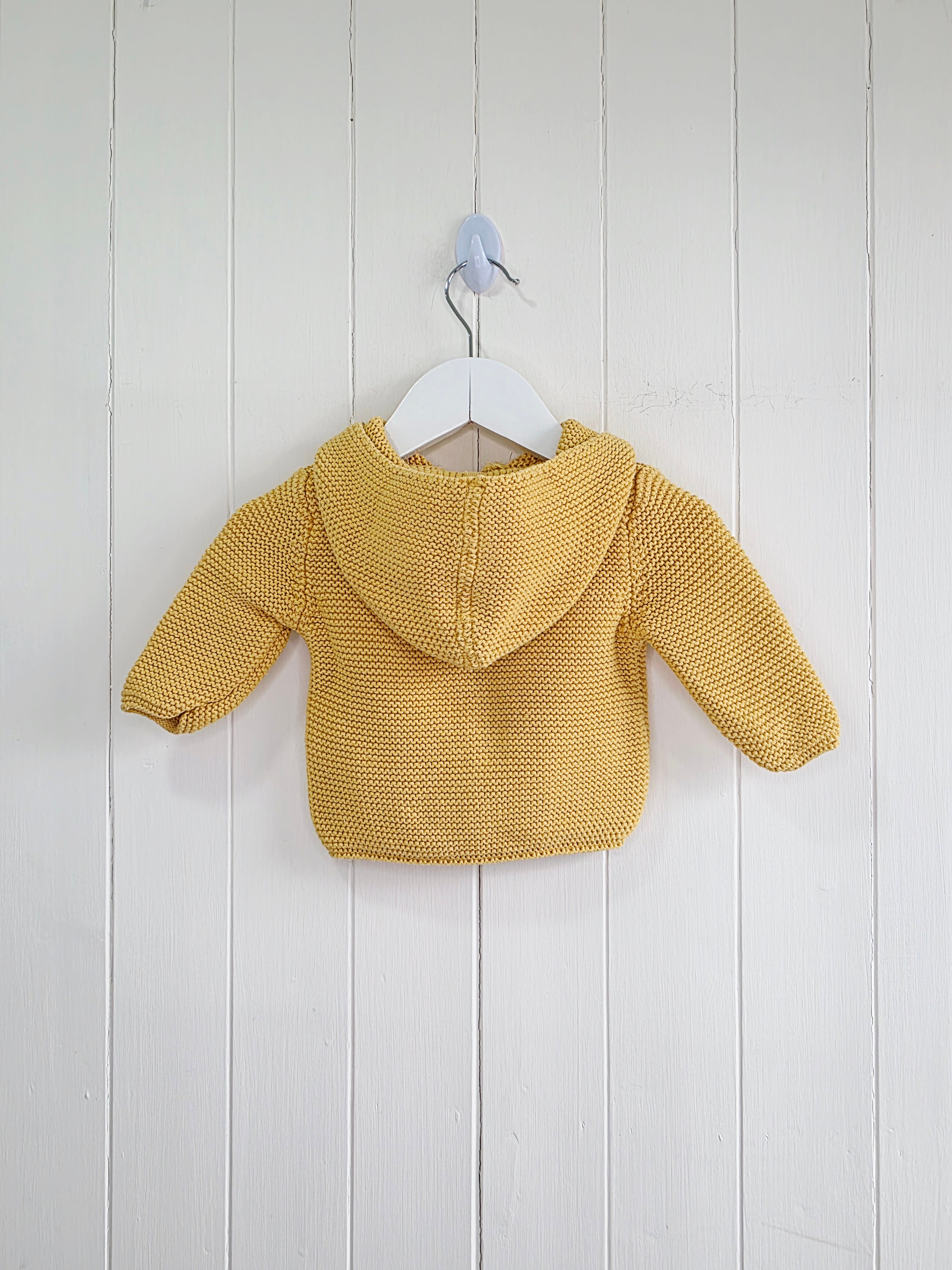 Next - up to 3 months girls yellow knitted hooded cardigan jacket