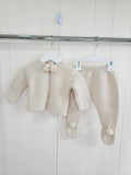 Dandelion - 3 months beige knitted pom pom outfit is a two-piece baby set featuring a cardigan and footed leggings