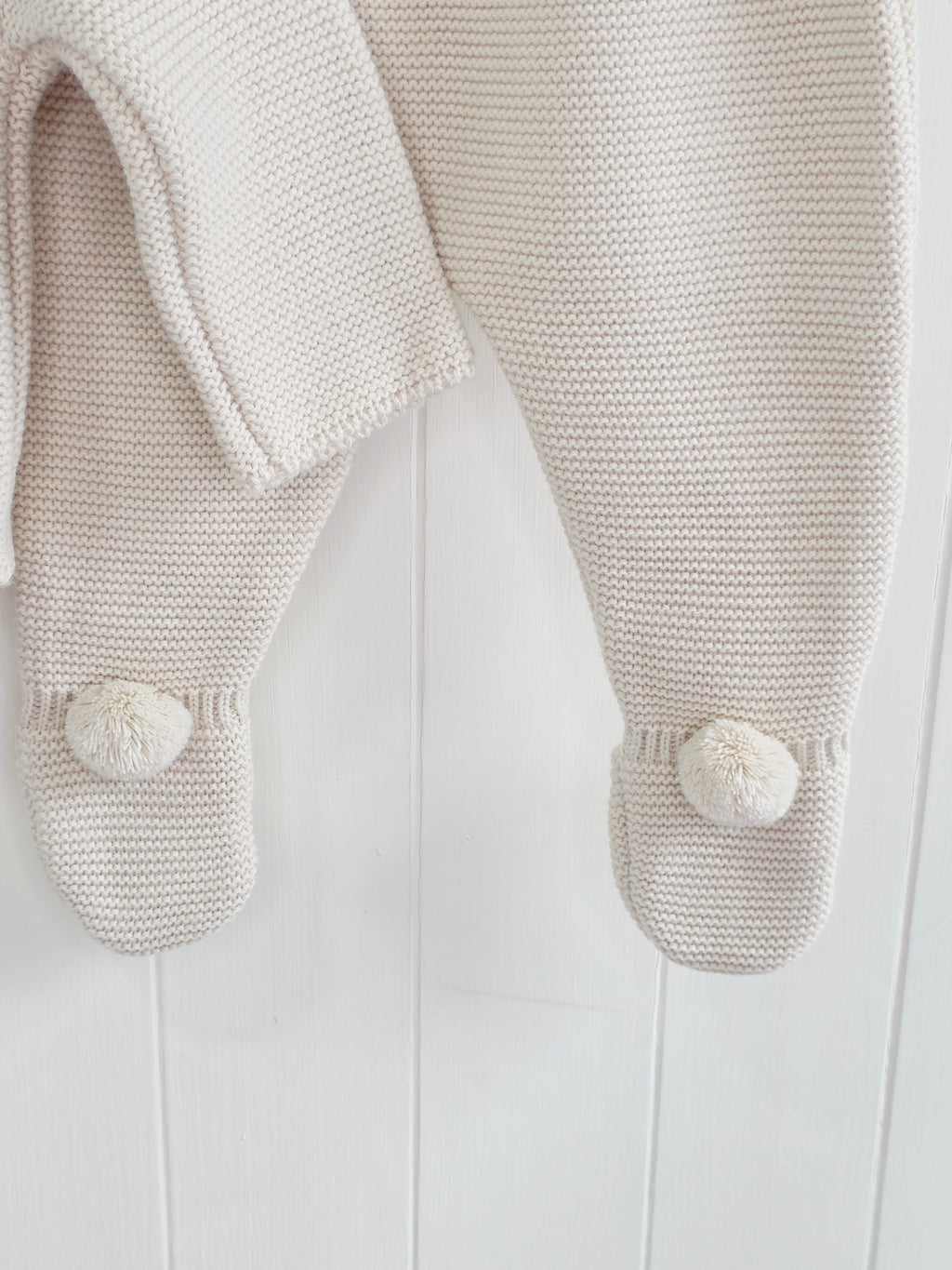 Dandelion - 3 months beige knitted pom pom outfit is a two-piece baby set featuring a cardigan and footed leggings
