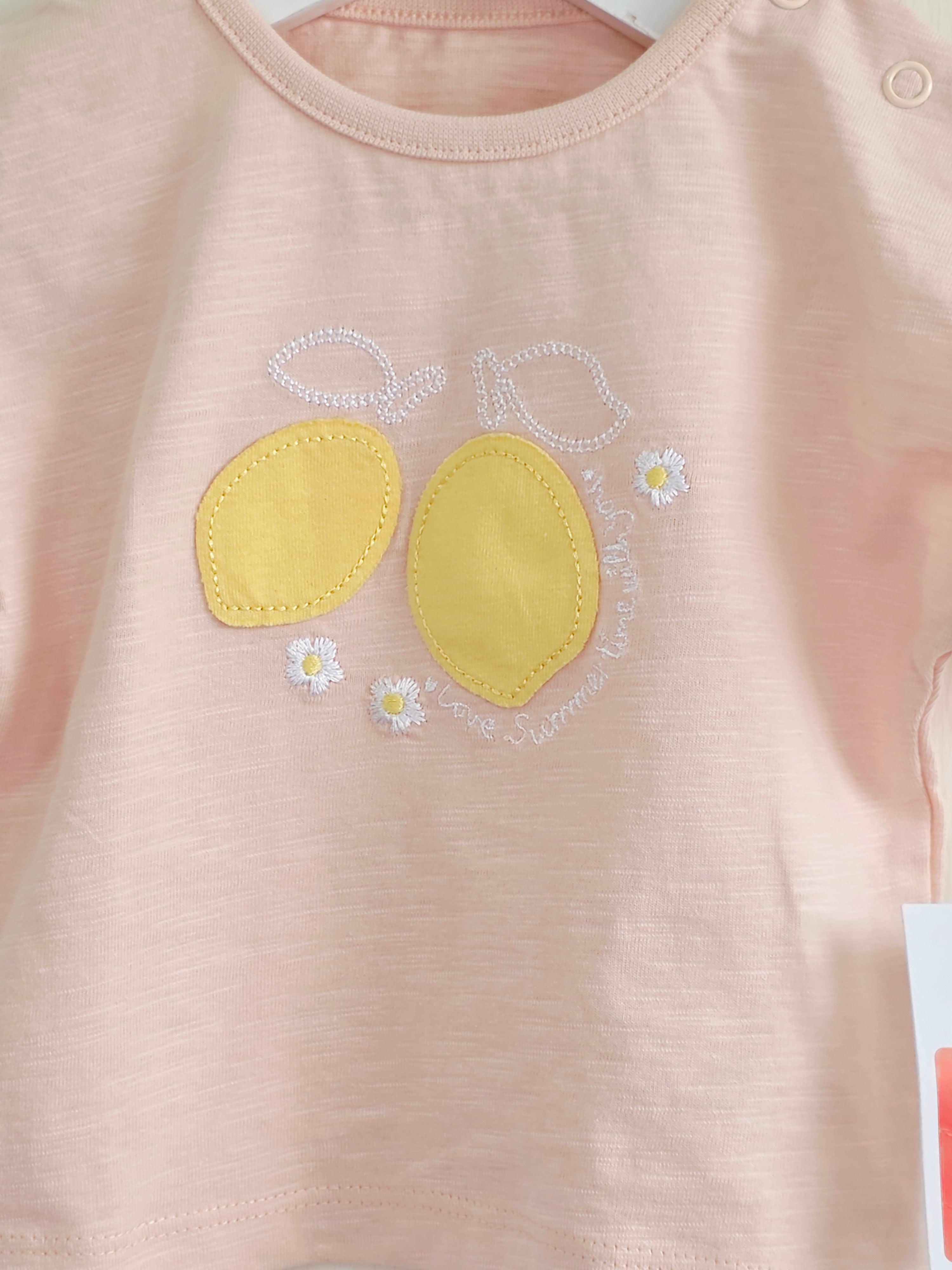 George - 0-3 months girls t-shirt featuring frill sleeves and lemon applique