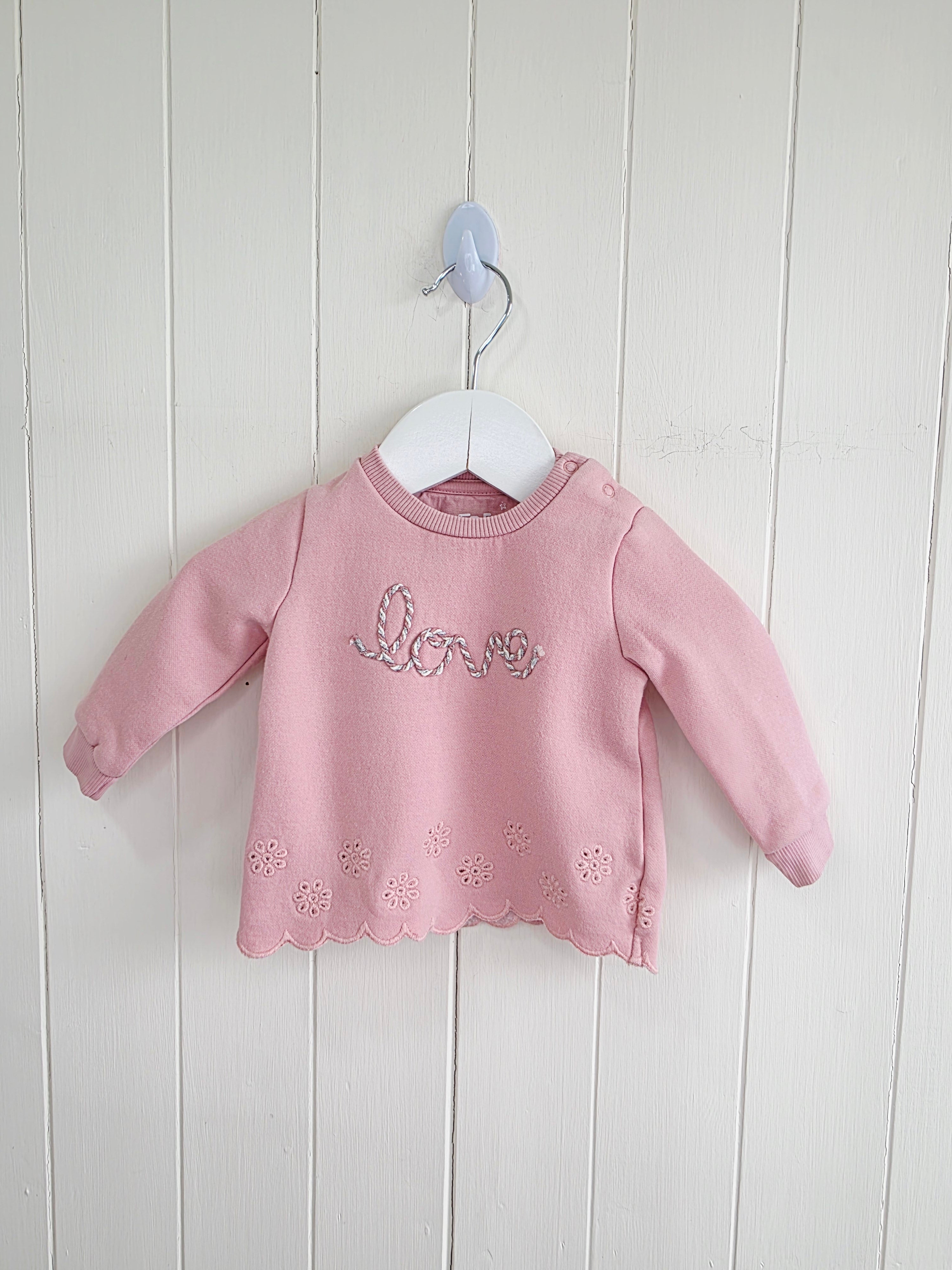 F&F - up to 3 months girls pink "Love" jumper