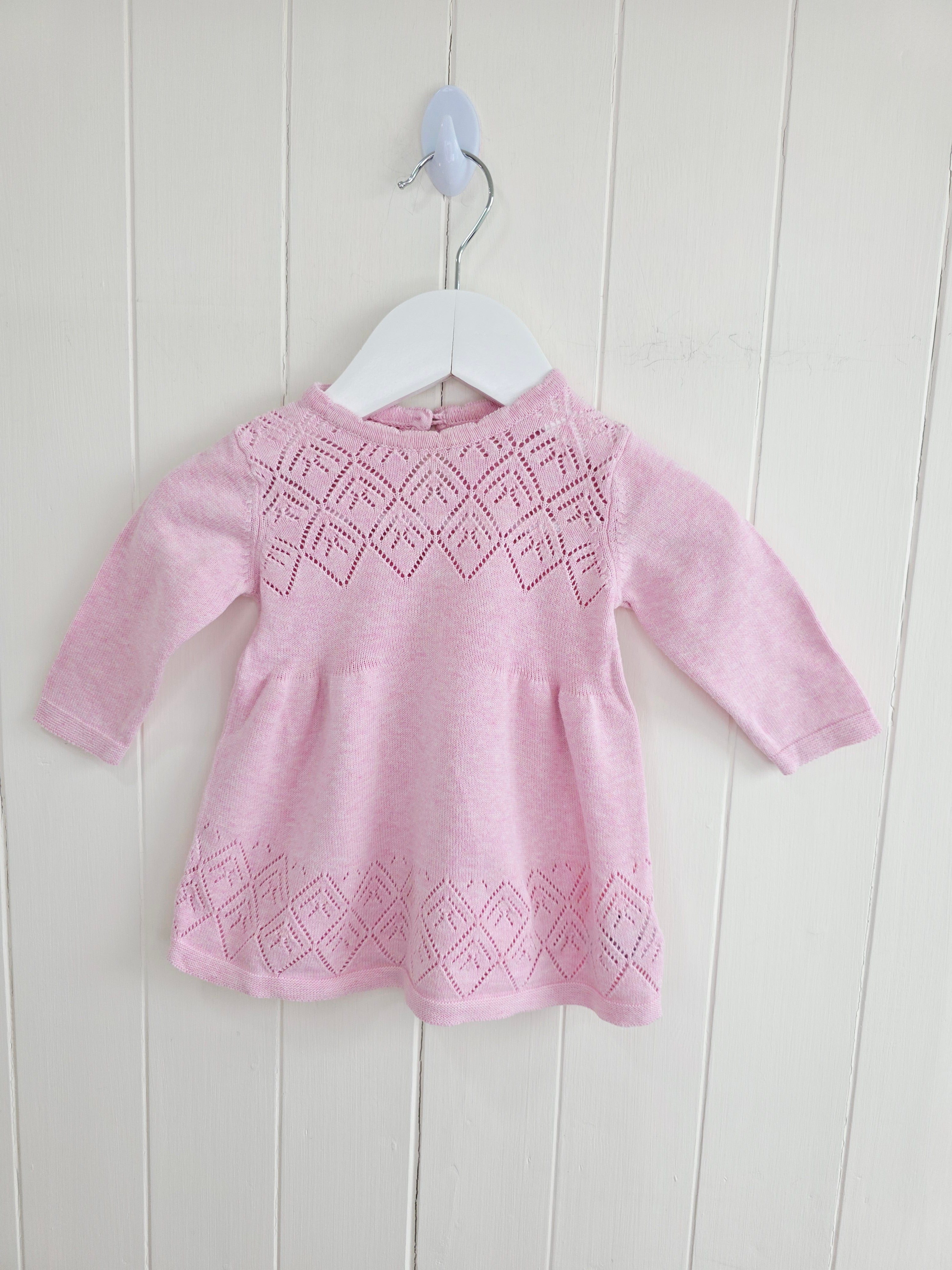 Mothercare - 1-3 months girls pink knitted long sleeve dress