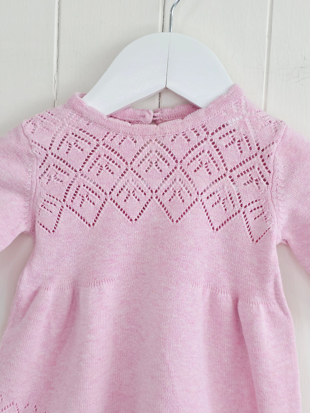 Mothercare - 1-3 months girls pink knitted long sleeve dress