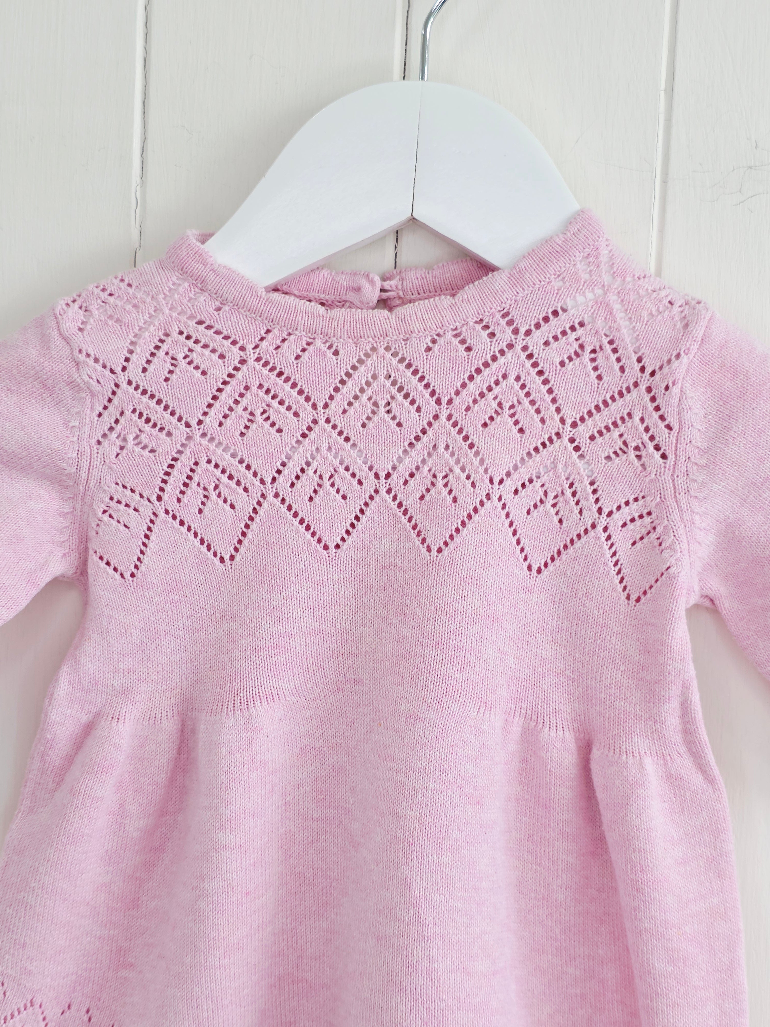 Mothercare - 1-3 months girls pink knitted long sleeve dress