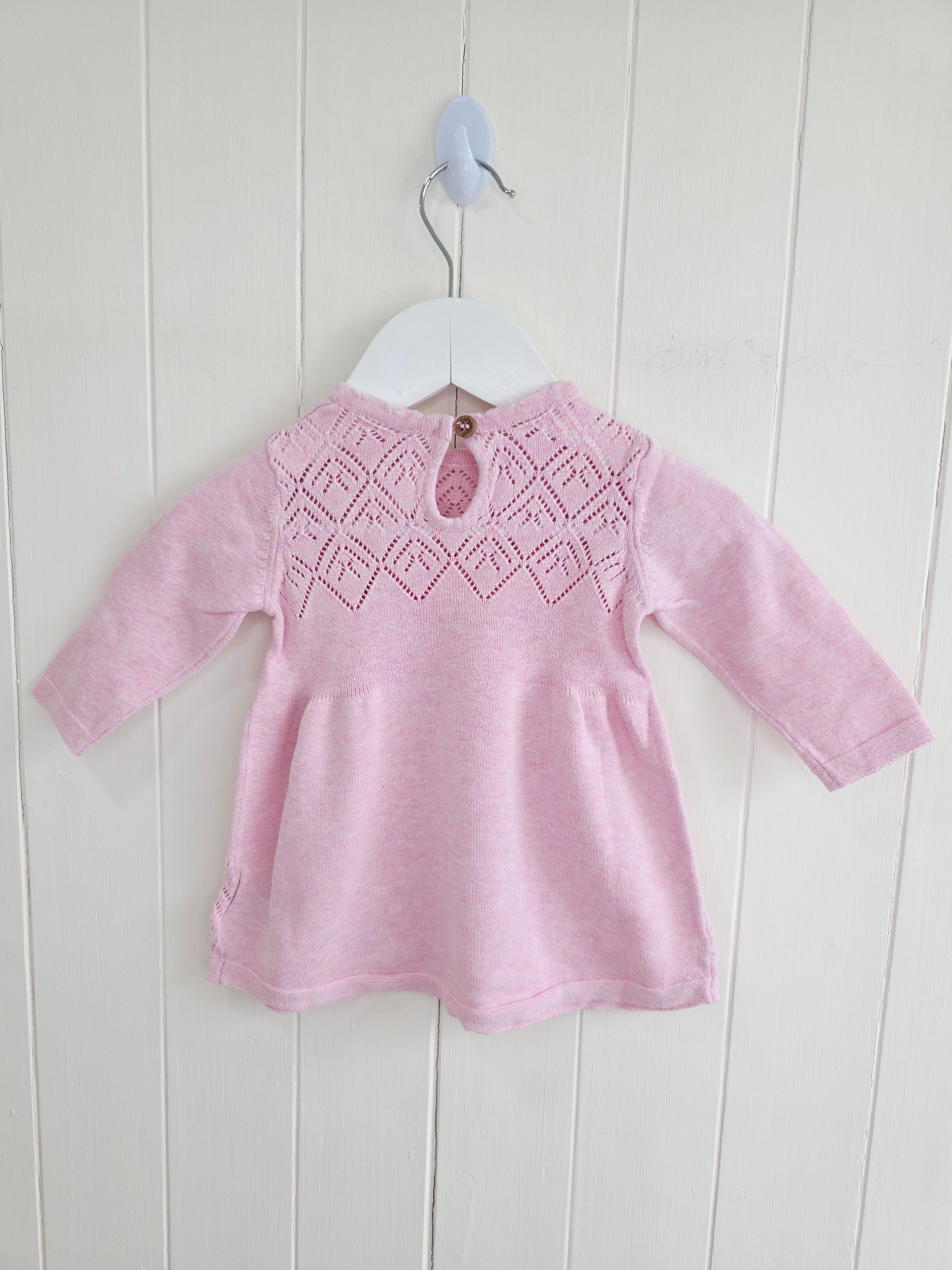 Mothercare - 1-3 months girls pink knitted long sleeve dress