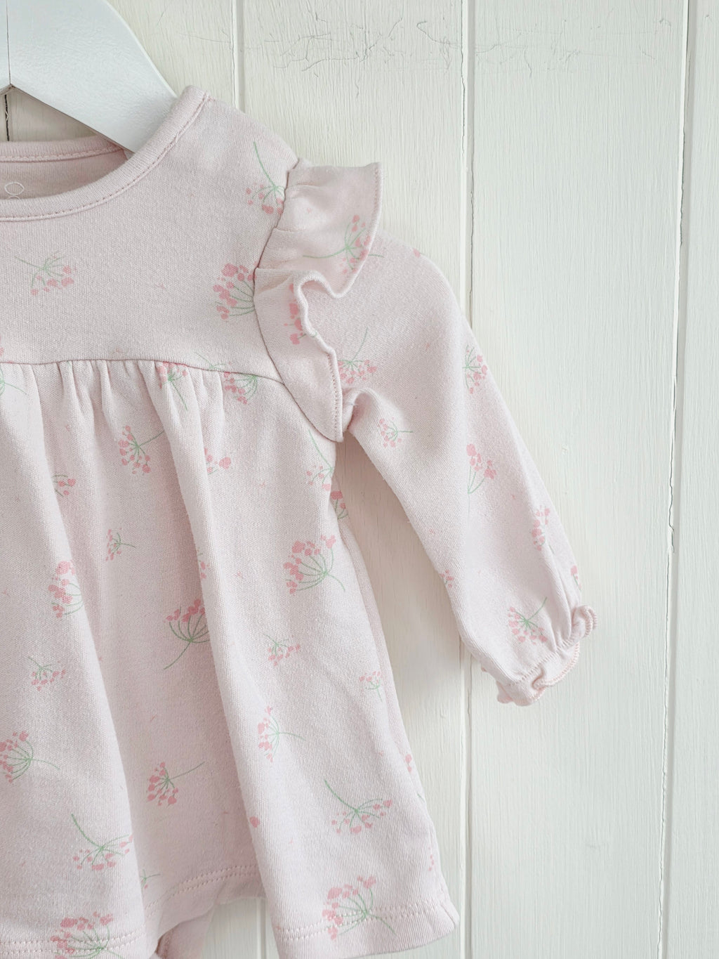 Mothercare - 1-3 months pink cotton dress with an integrated bodysuit featuring a charming floral print