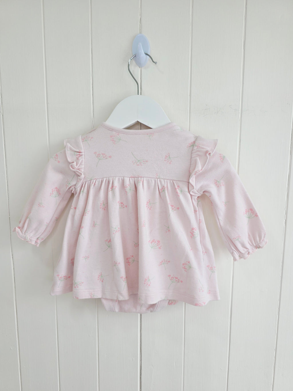 Mothercare - 1-3 months pink cotton dress with an integrated bodysuit featuring a charming floral print