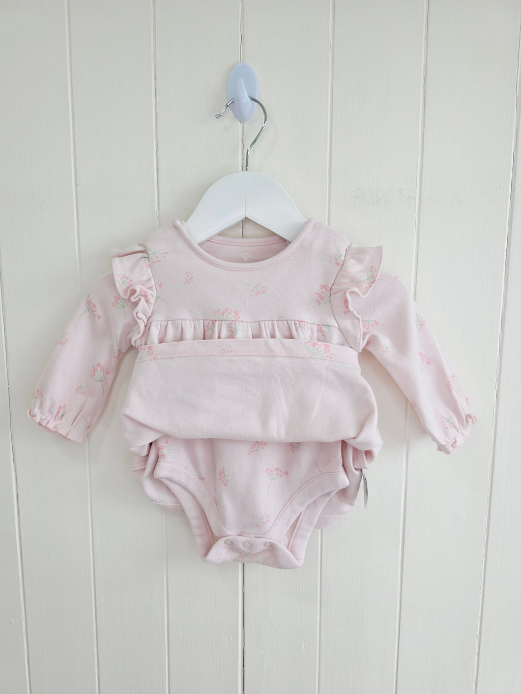 Mothercare - 1-3 months pink cotton dress with an integrated bodysuit featuring a charming floral print