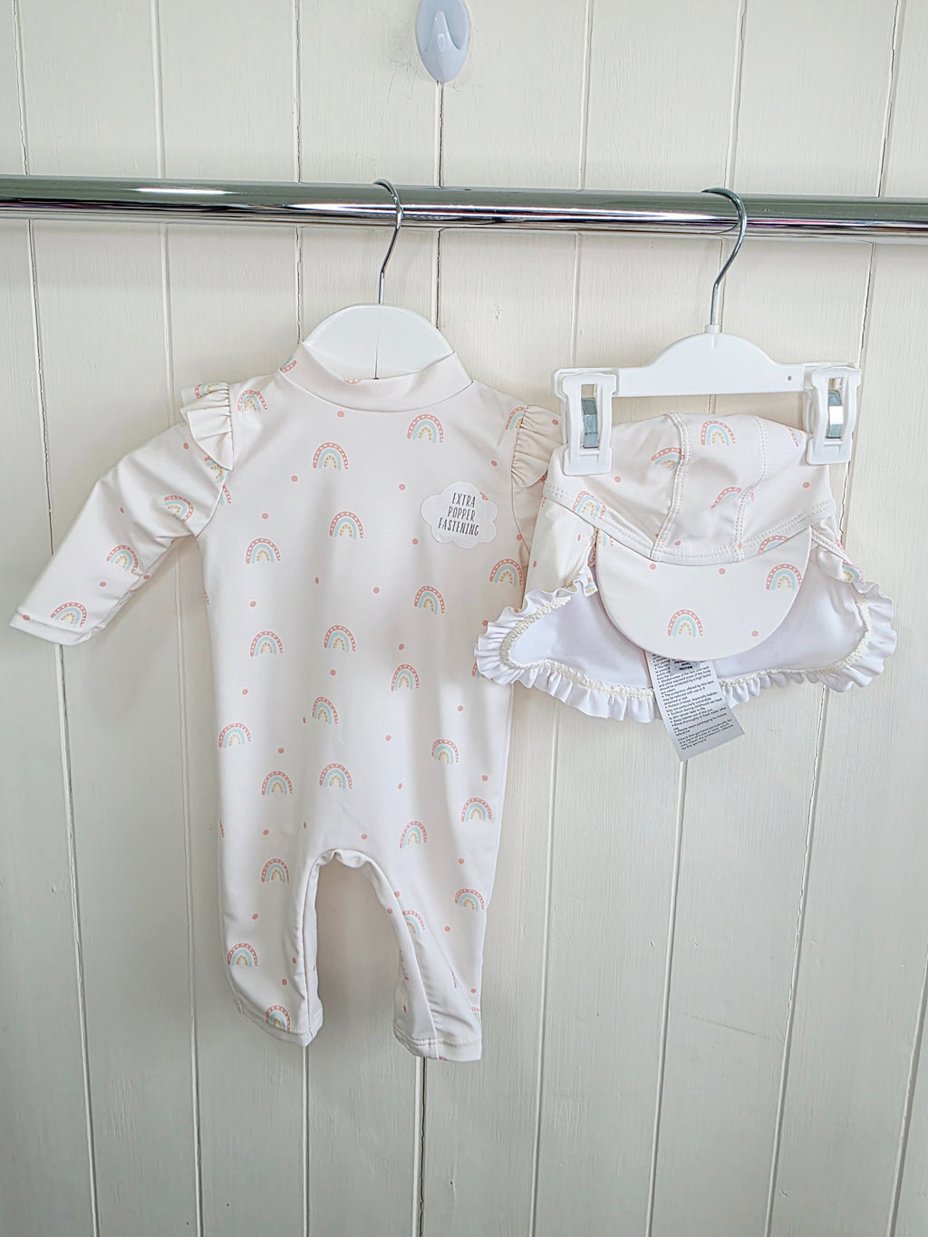 George - 0-3 months one piece swimsuit with hat featuring rainbow print