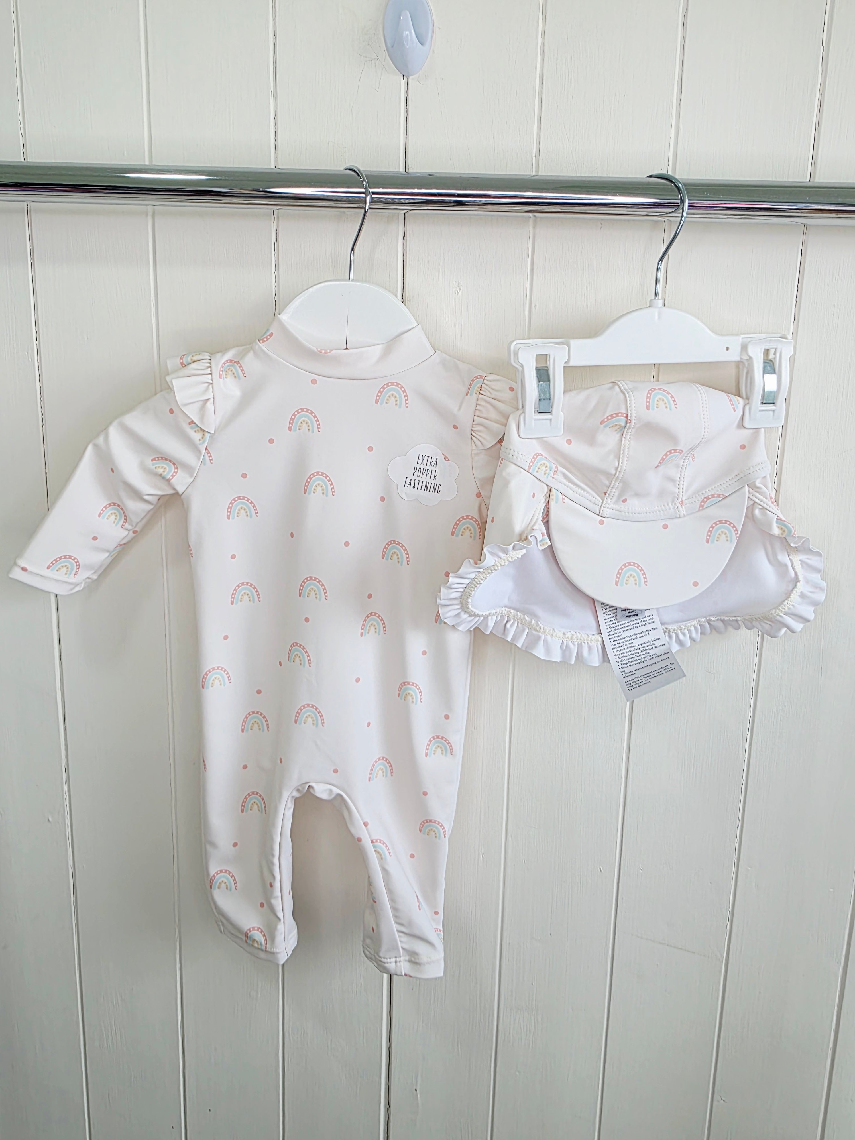George - 0-3 months one piece swimsuit with hat featuring rainbow print