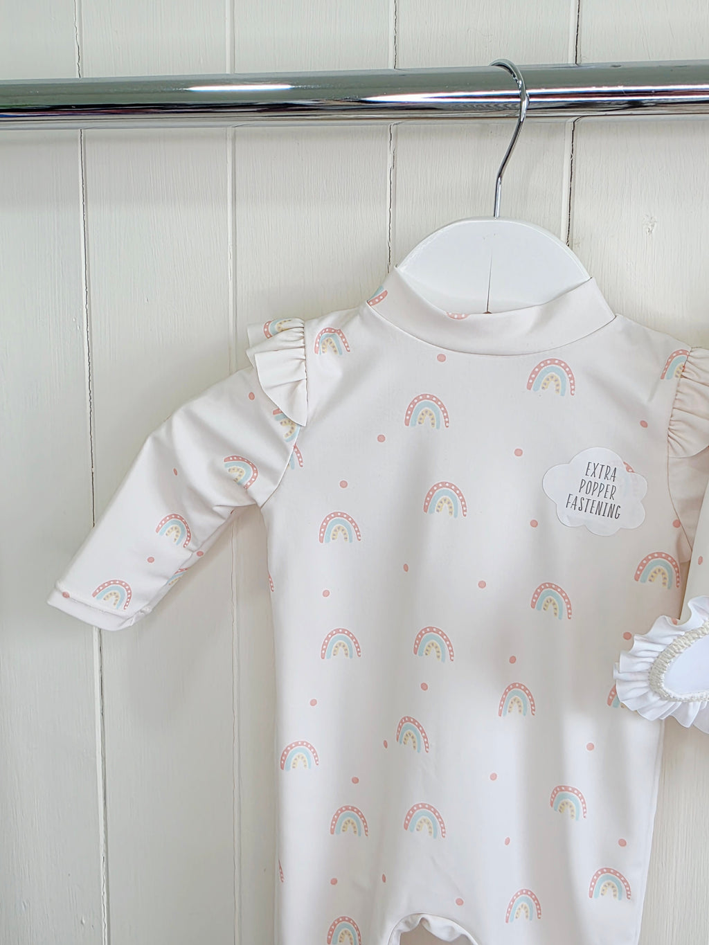 George - 0-3 months one piece swimsuit with hat featuring rainbow print