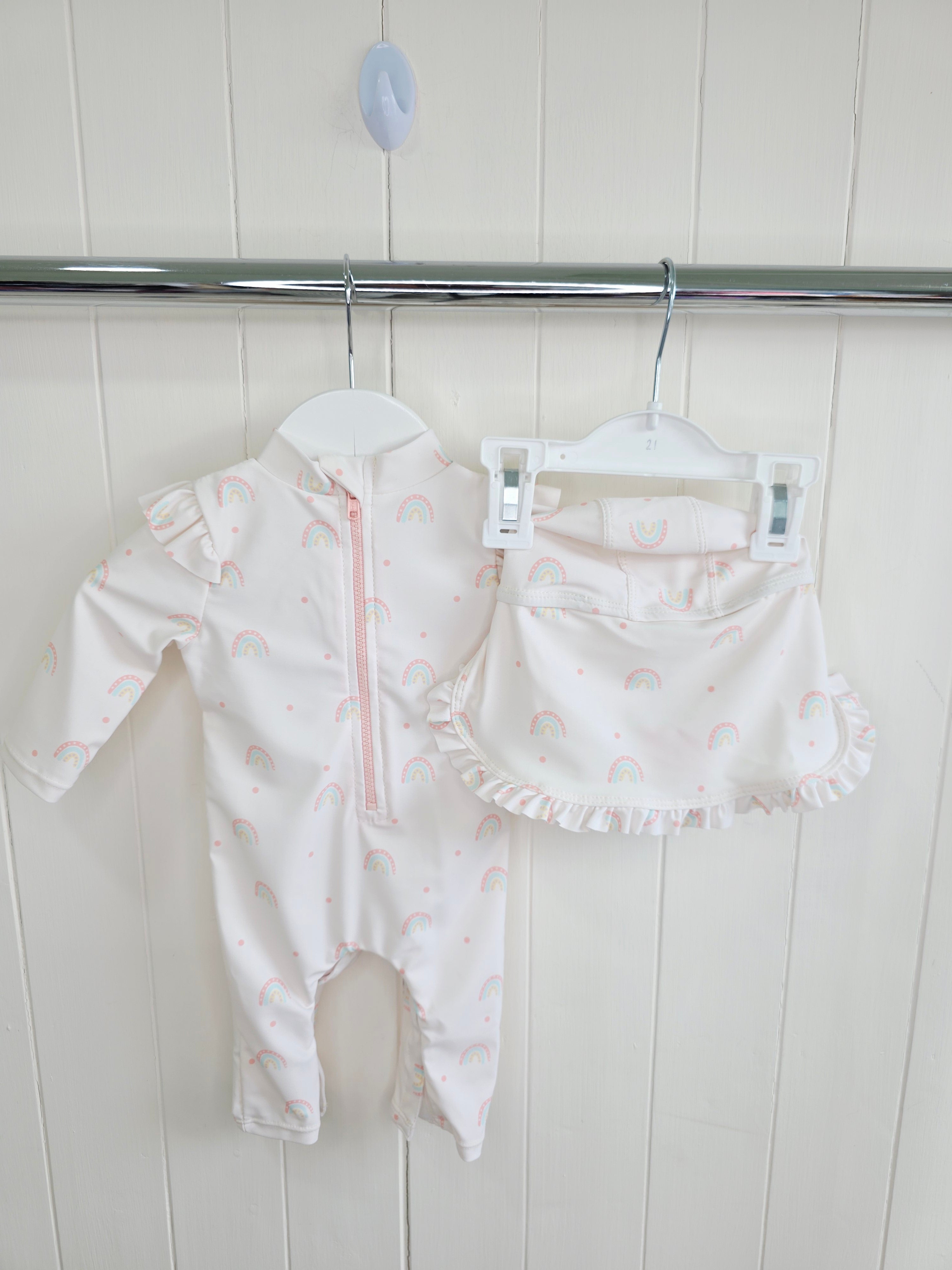 George - 0-3 months one piece swimsuit with hat featuring rainbow print