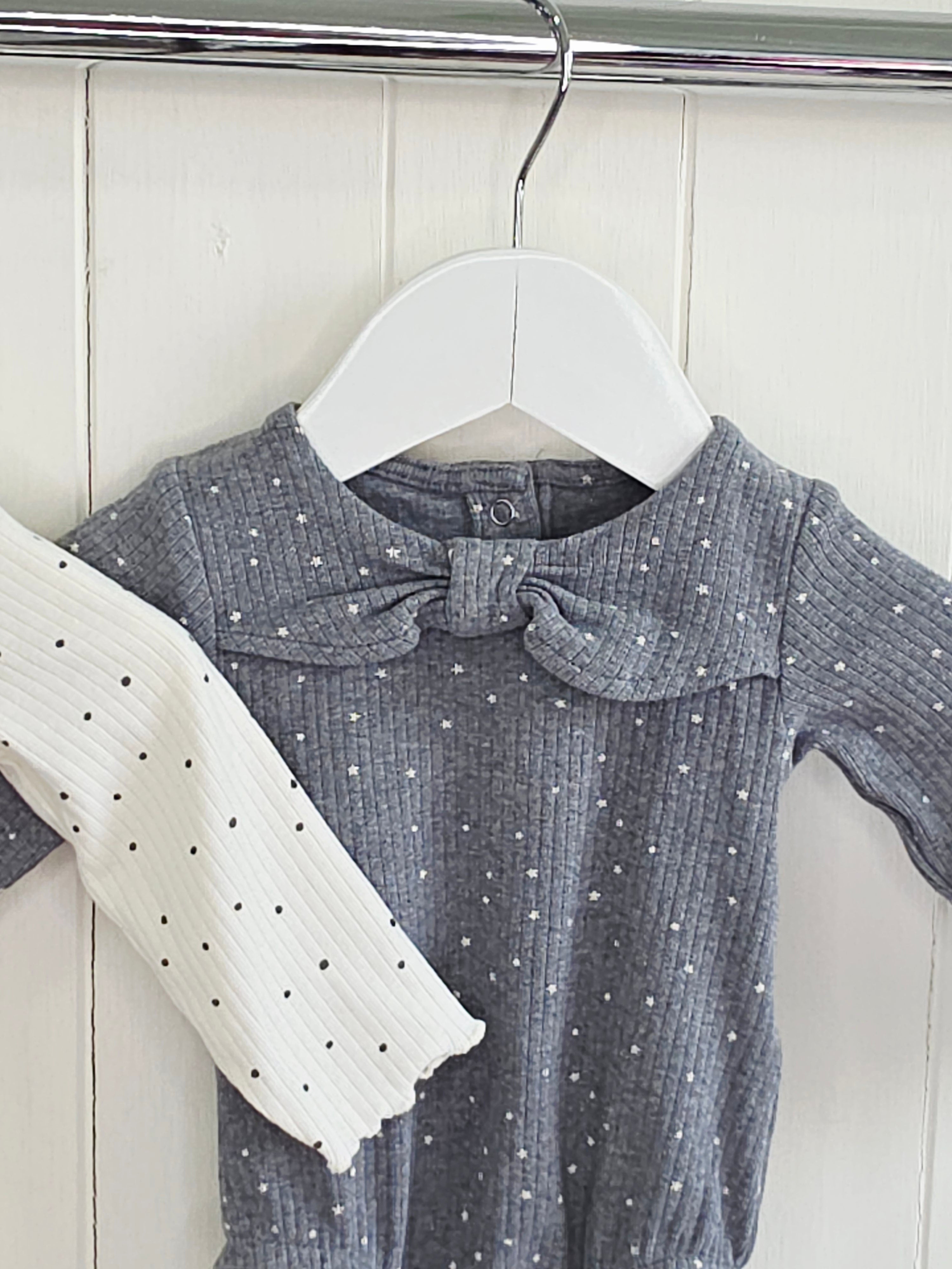 Next - up to 3 months girls cream and grey polka dot long sleeve bodysuits set
