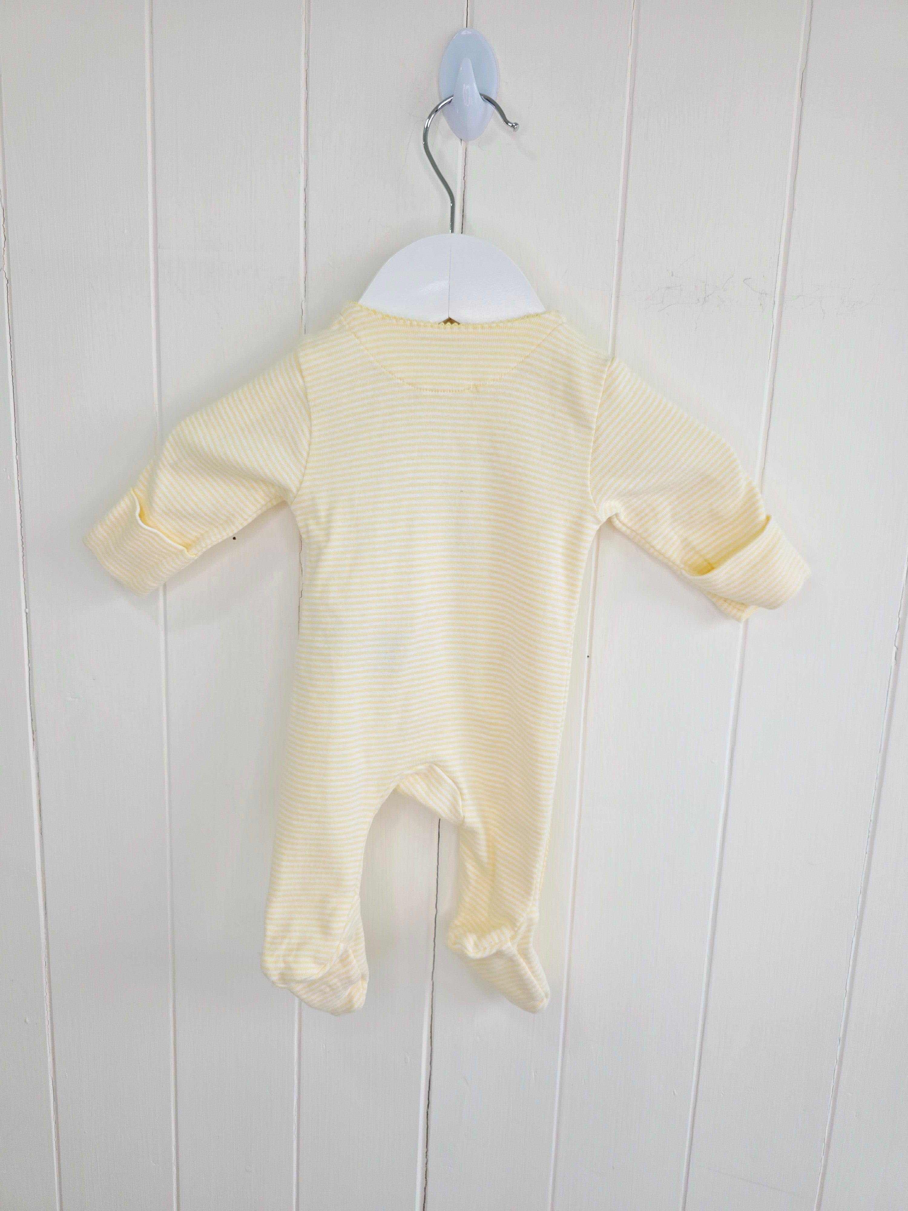 M&S - Newborn "Little brother" yellow sleepsuit featuring giraffe applique
