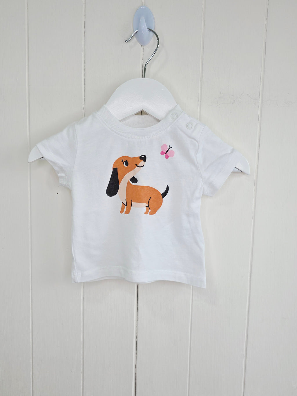 Dopodopo - 1-2 months white Dachshund printed t-shirt