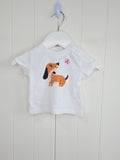 Dopodopo - 1-2 months white Dachshund printed t-shirt