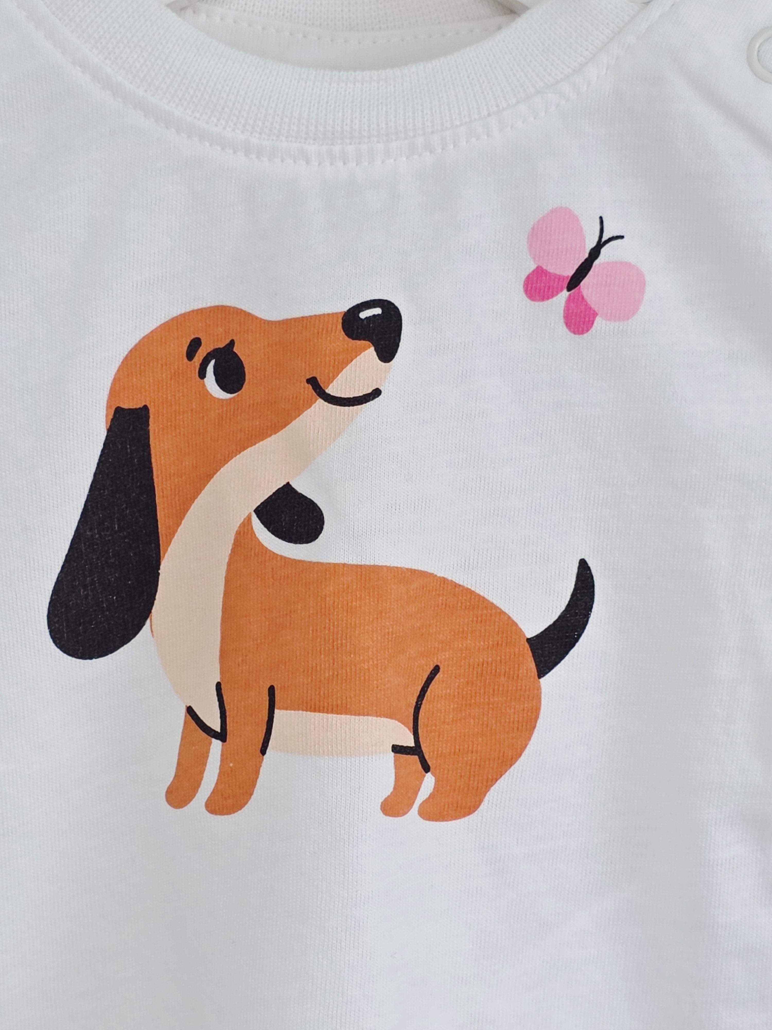 Dopodopo - 1-2 months white Dachshund printed t-shirt