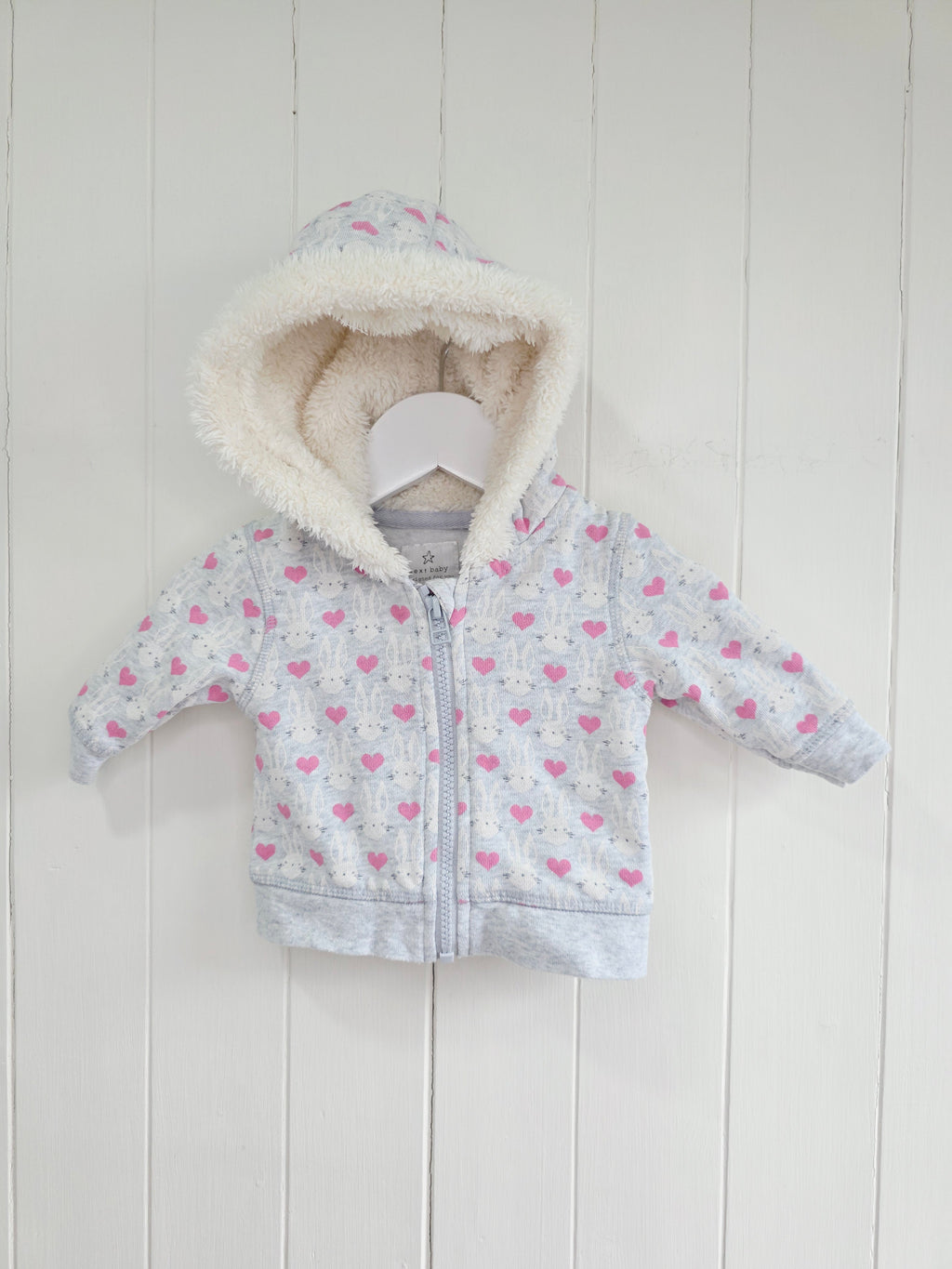Next - up to 3 months girls heart printed grey zip up hooded jumper