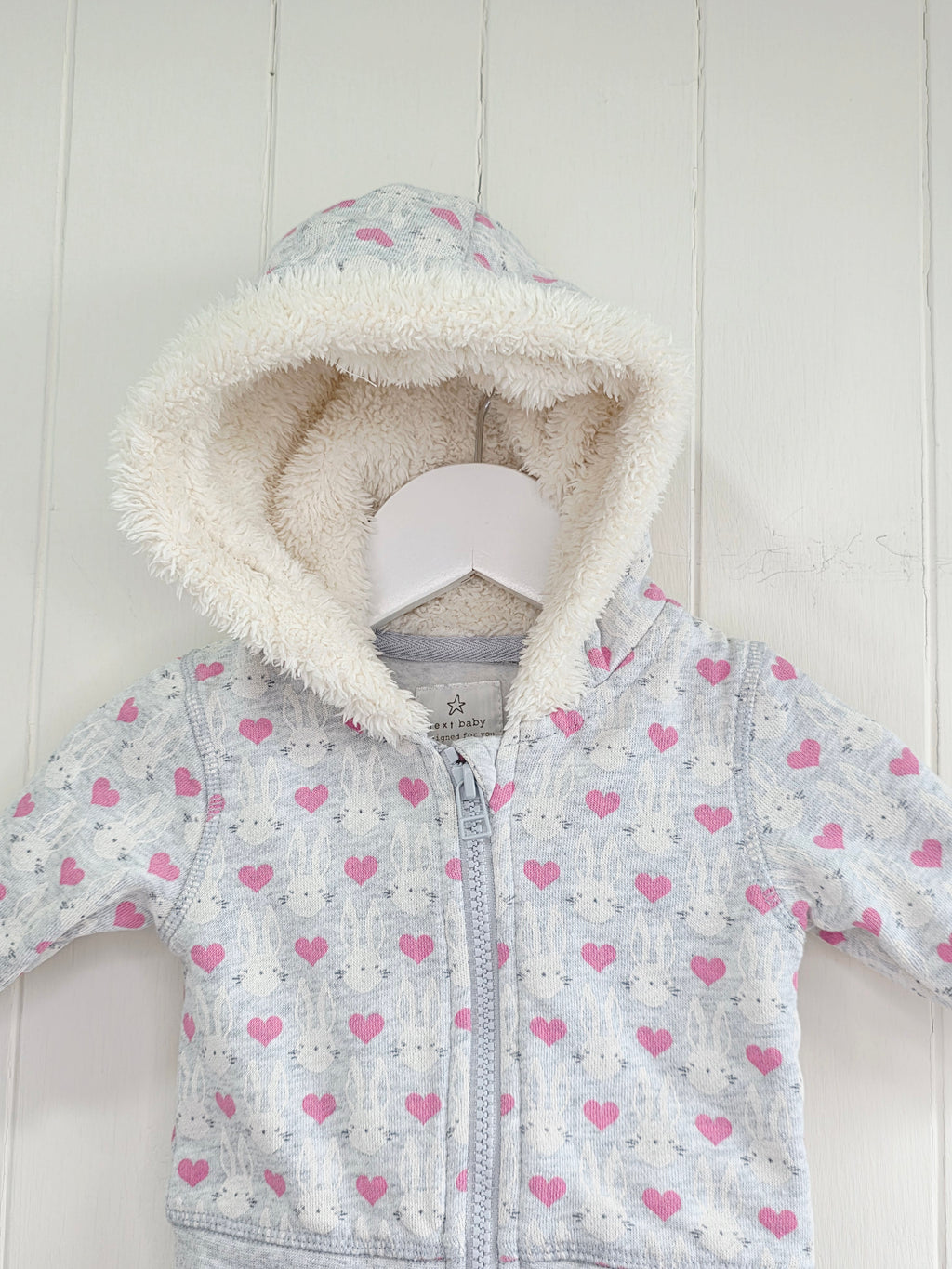 Next - up to 3 months girls heart printed grey zip up hooded jumper