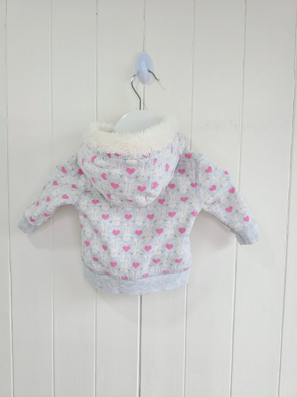 Next - up to 3 months girls heart printed grey zip up hooded jumper
