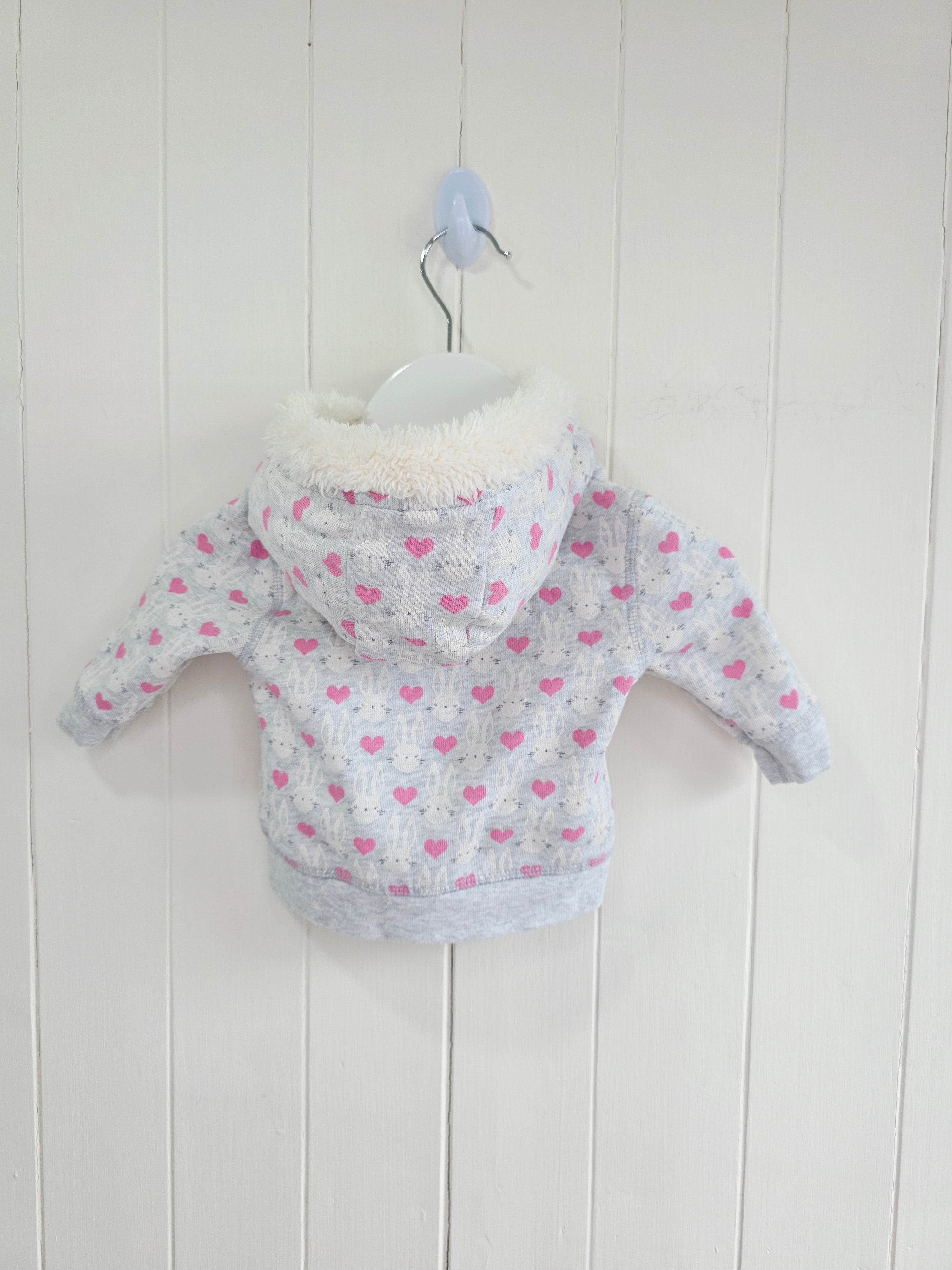 Next - up to 3 months girls heart printed grey zip up hooded jumper