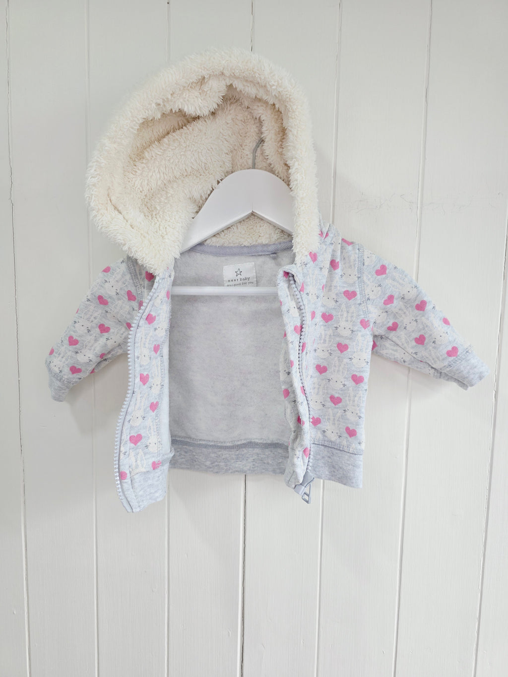 Next - up to 3 months girls heart printed grey zip up hooded jumper