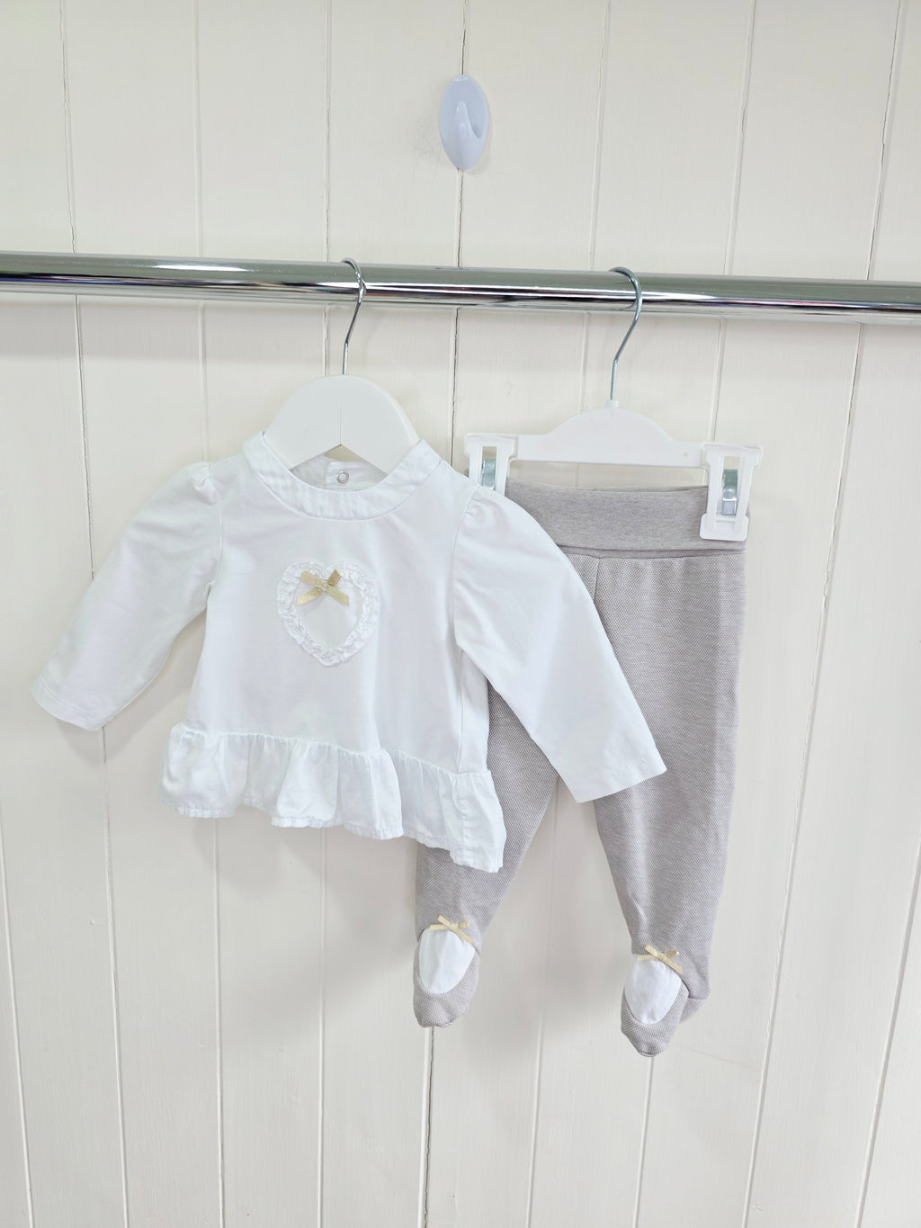 Mayoral - 2-4 months girls white long sleeve top and footed leggings set