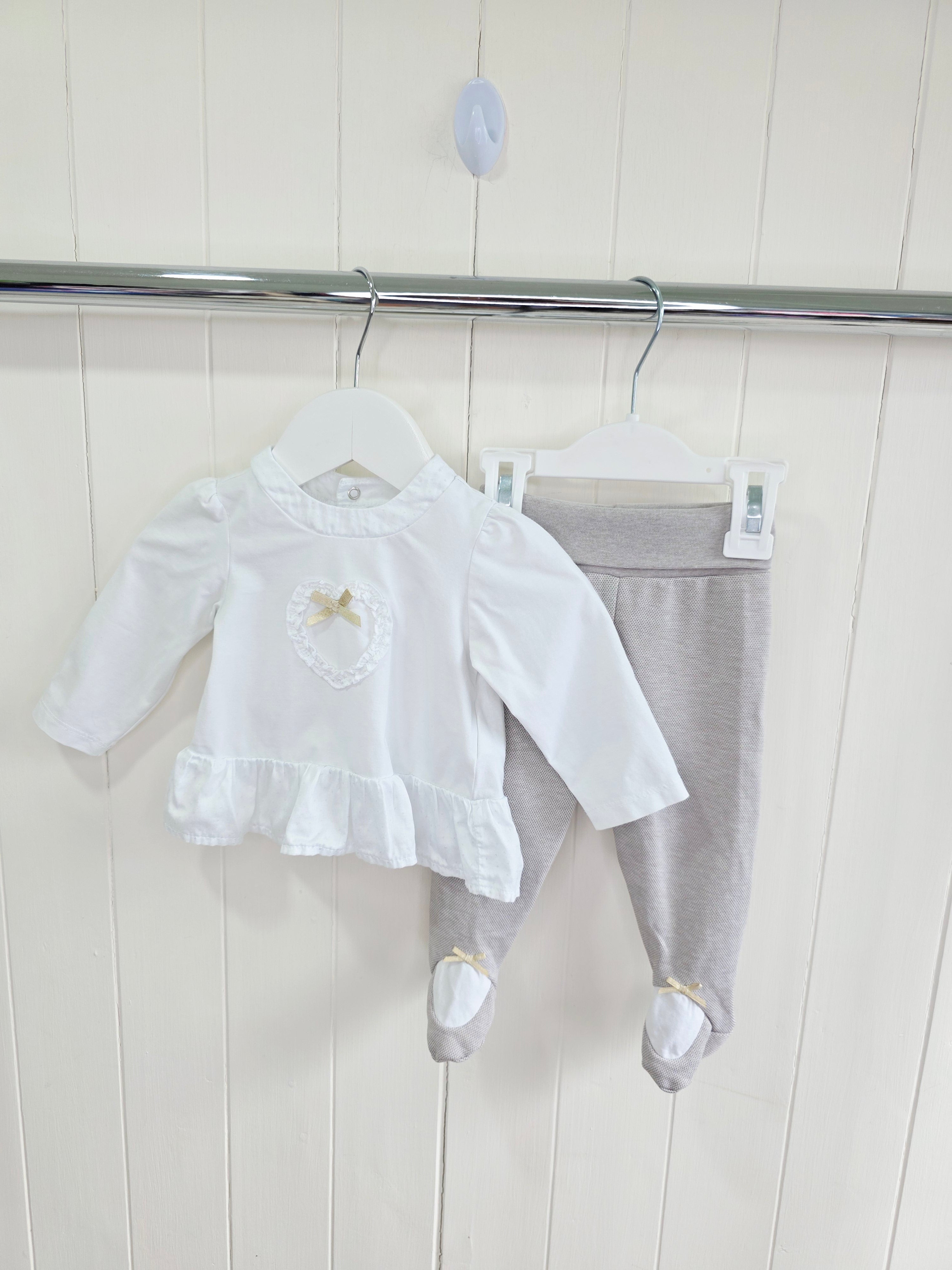 Mayoral - 2-4 months girls white long sleeve top and footed leggings set