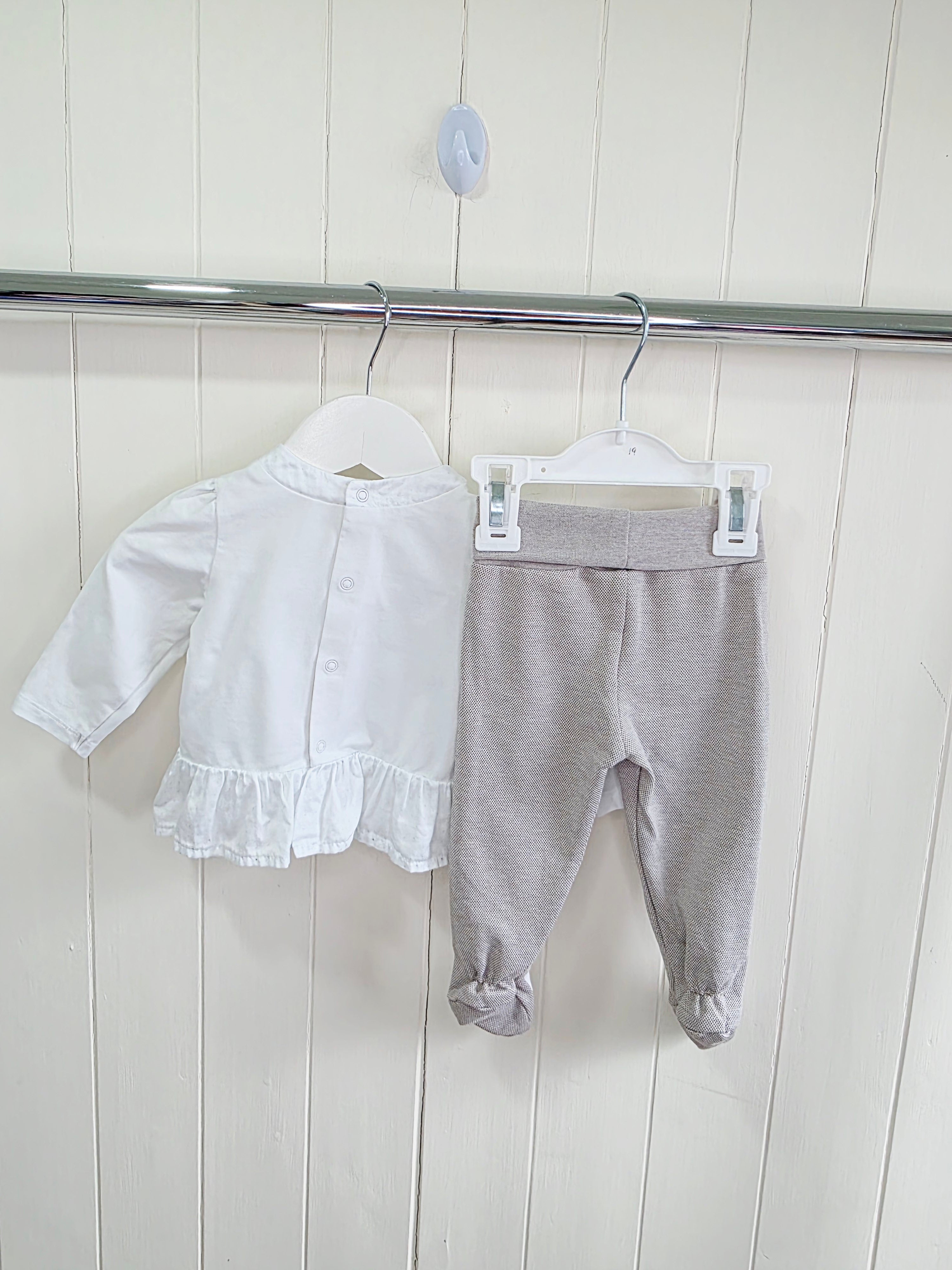 Mayoral - 2-4 months girls white long sleeve top and footed leggings set