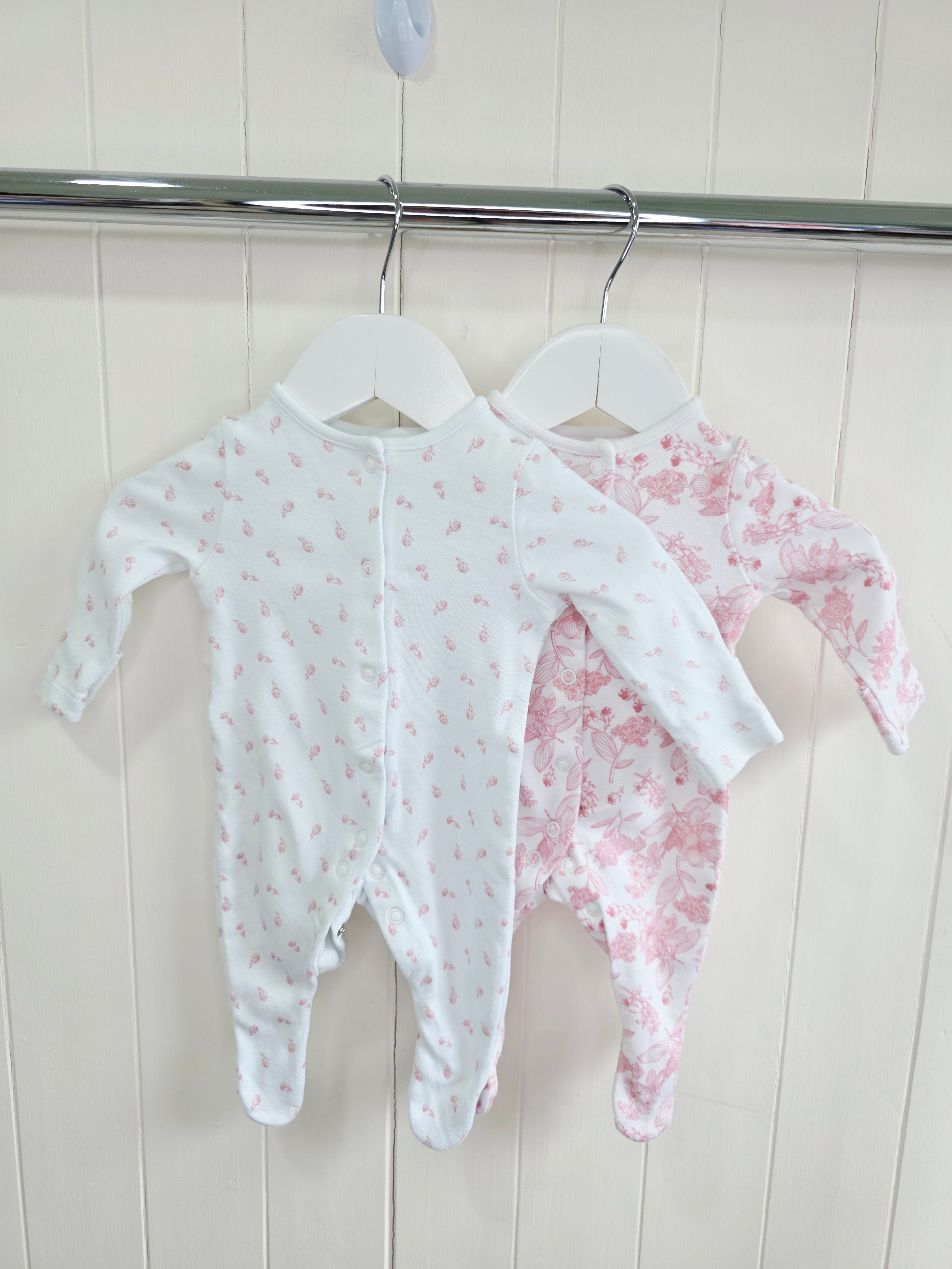 Tu - up to 1 month girls white floral sleepsuits set