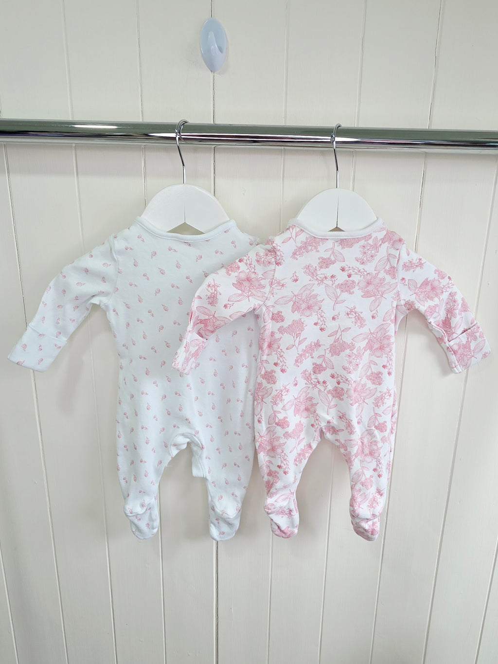 Tu - up to 1 month girls white floral sleepsuits set