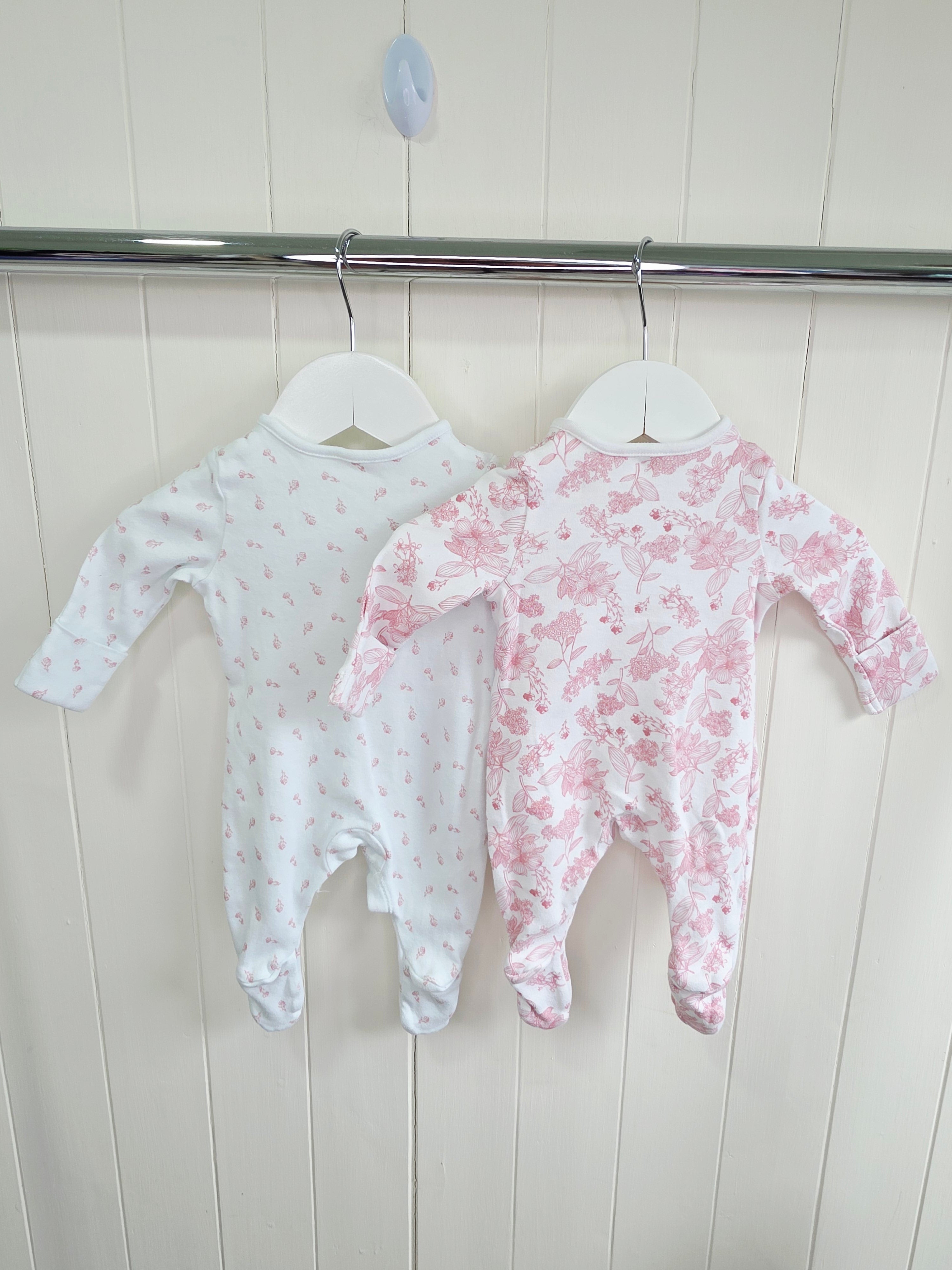 Tu - up to 1 month girls white floral sleepsuits set