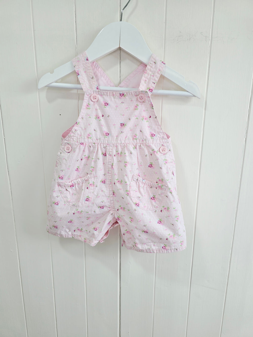 Mothercare - 0-3 months girls rose pink floral dungaree shorts