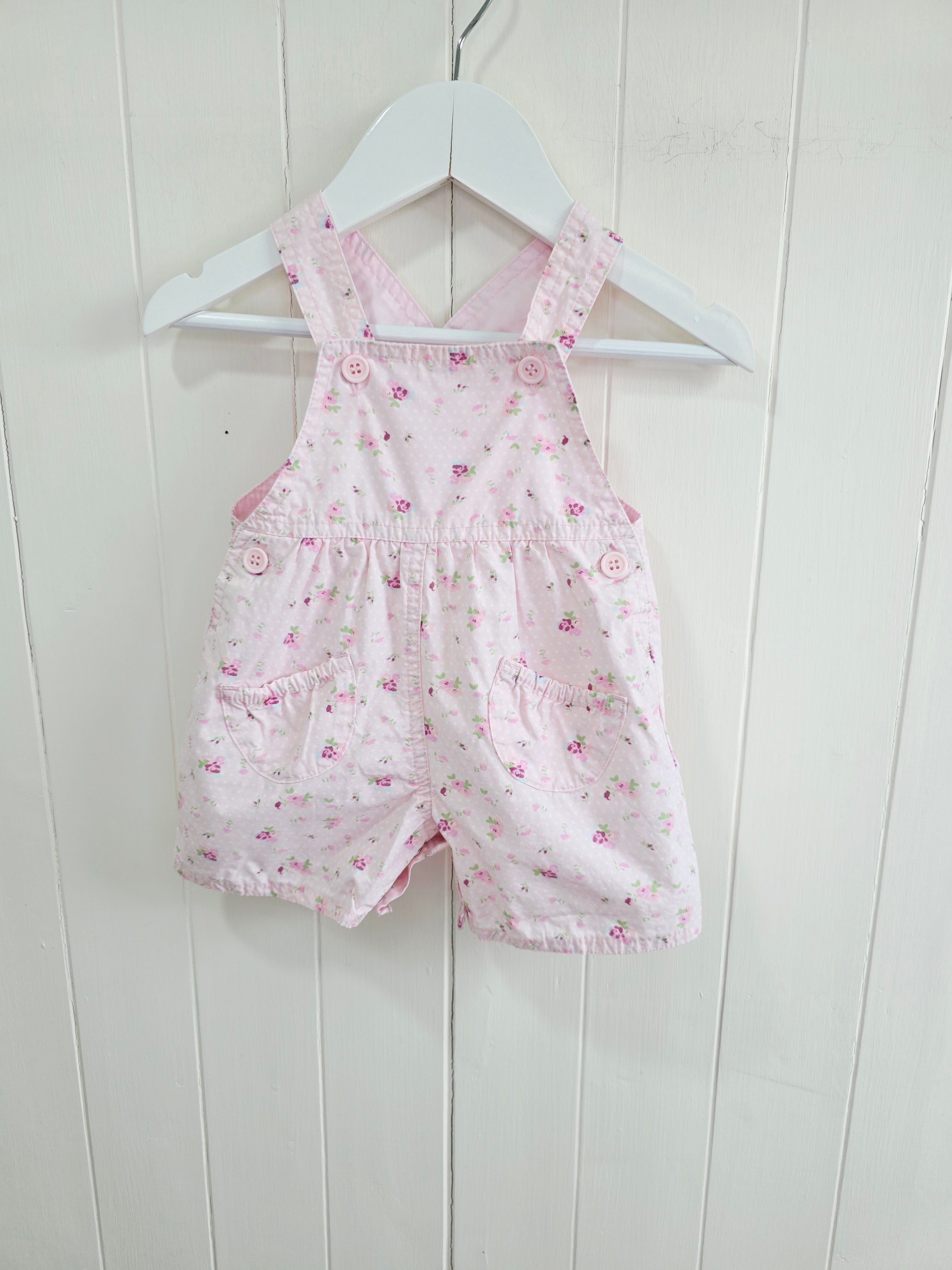 Mothercare - 0-3 months girls rose pink floral dungaree shorts