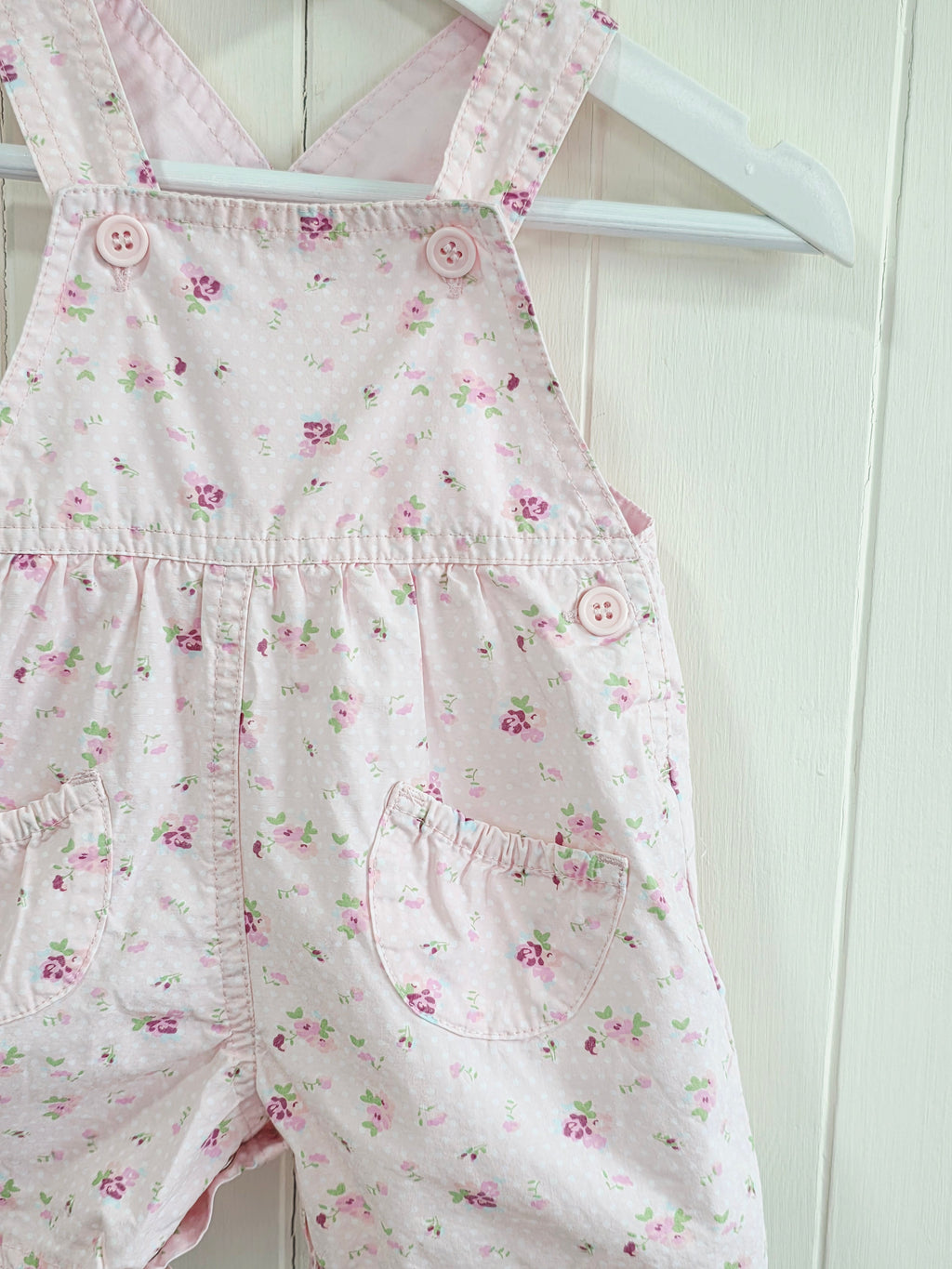 Mothercare - 0-3 months girls rose pink floral dungaree shorts