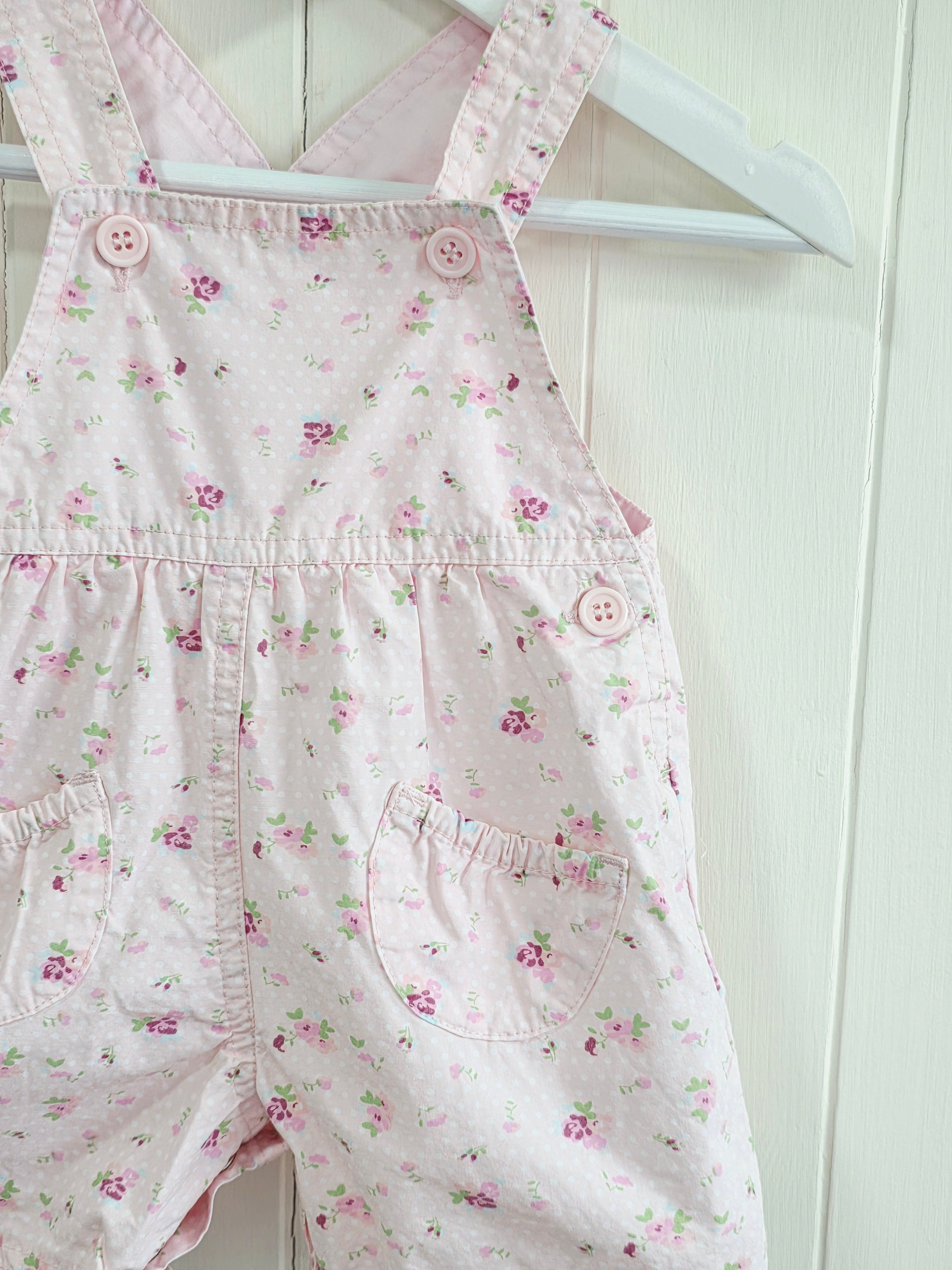 Mothercare - 0-3 months girls rose pink floral dungaree shorts