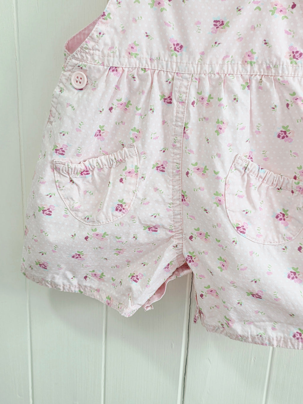 Mothercare - 0-3 months girls rose pink floral dungaree shorts