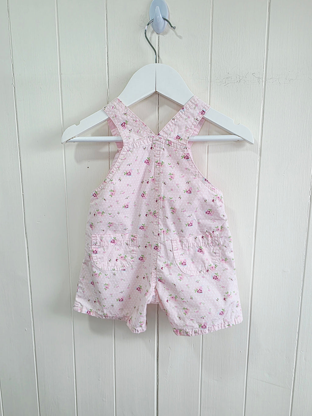 Mothercare - 0-3 months girls rose pink floral dungaree shorts