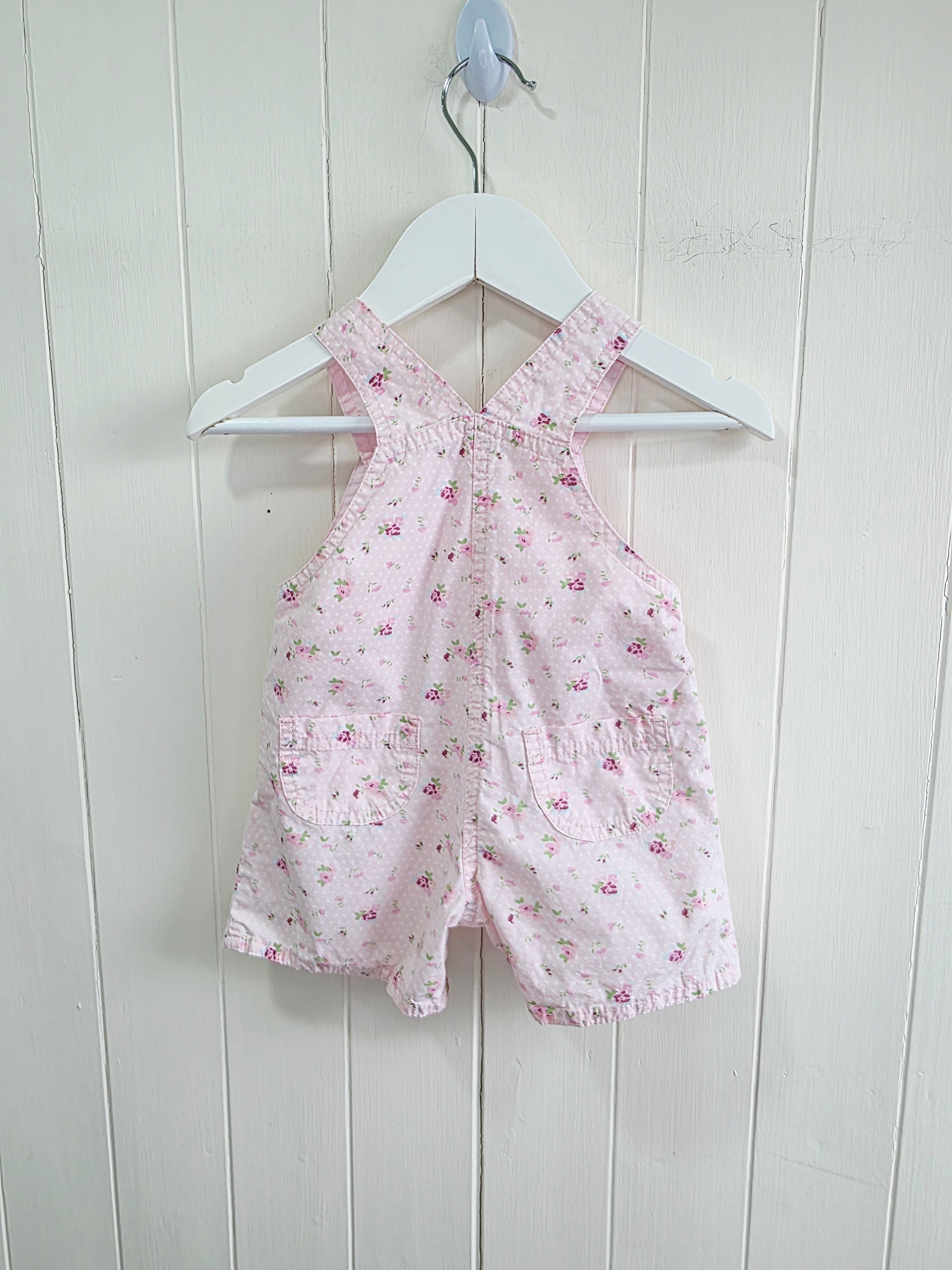 Mothercare - 0-3 months girls rose pink floral dungaree shorts