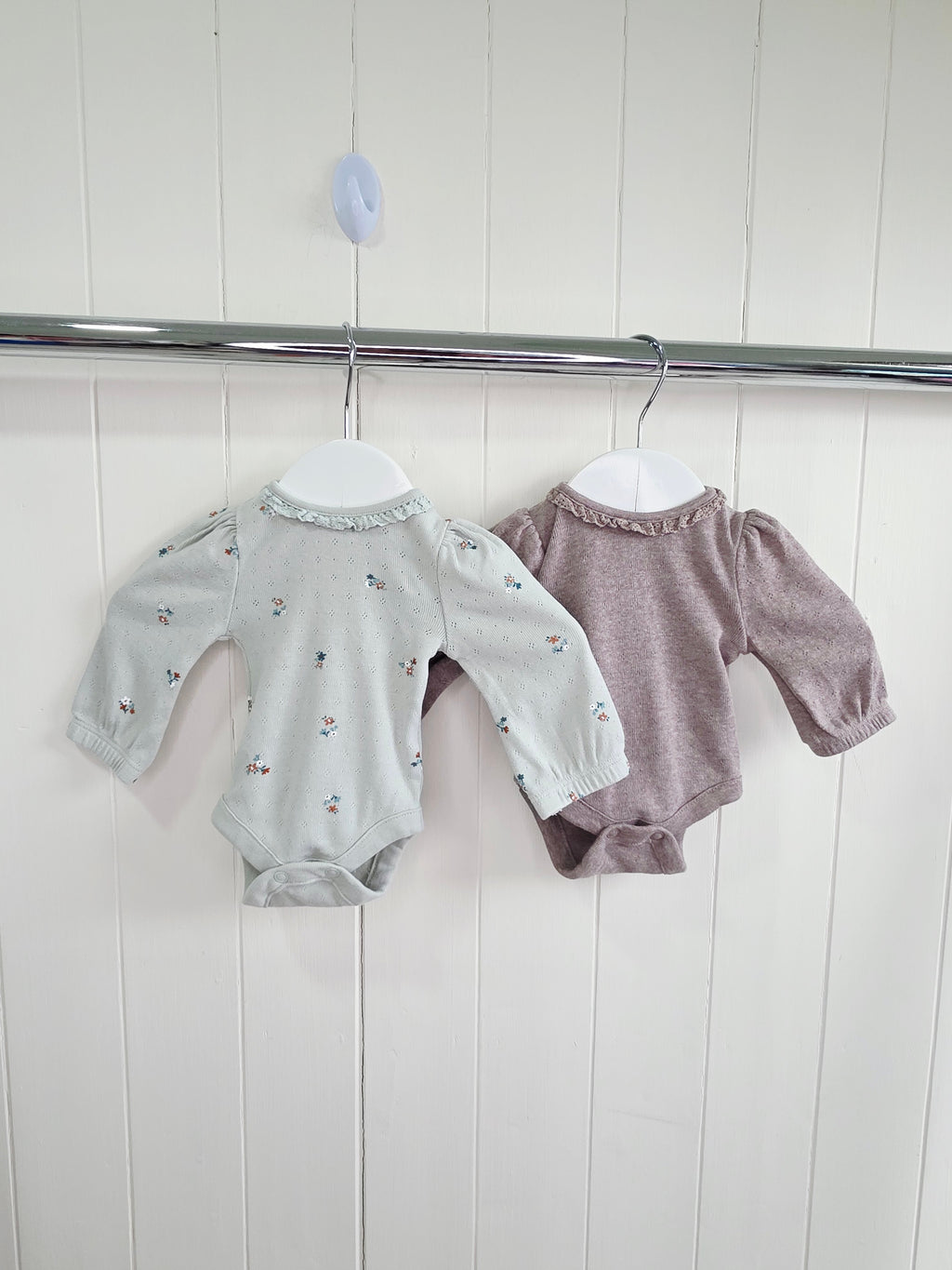 Next - first size girls sage green and beige long sleeve bodysuits set