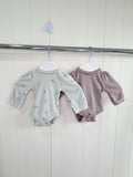 Next - first size girls sage green and beige long sleeve bodysuits set