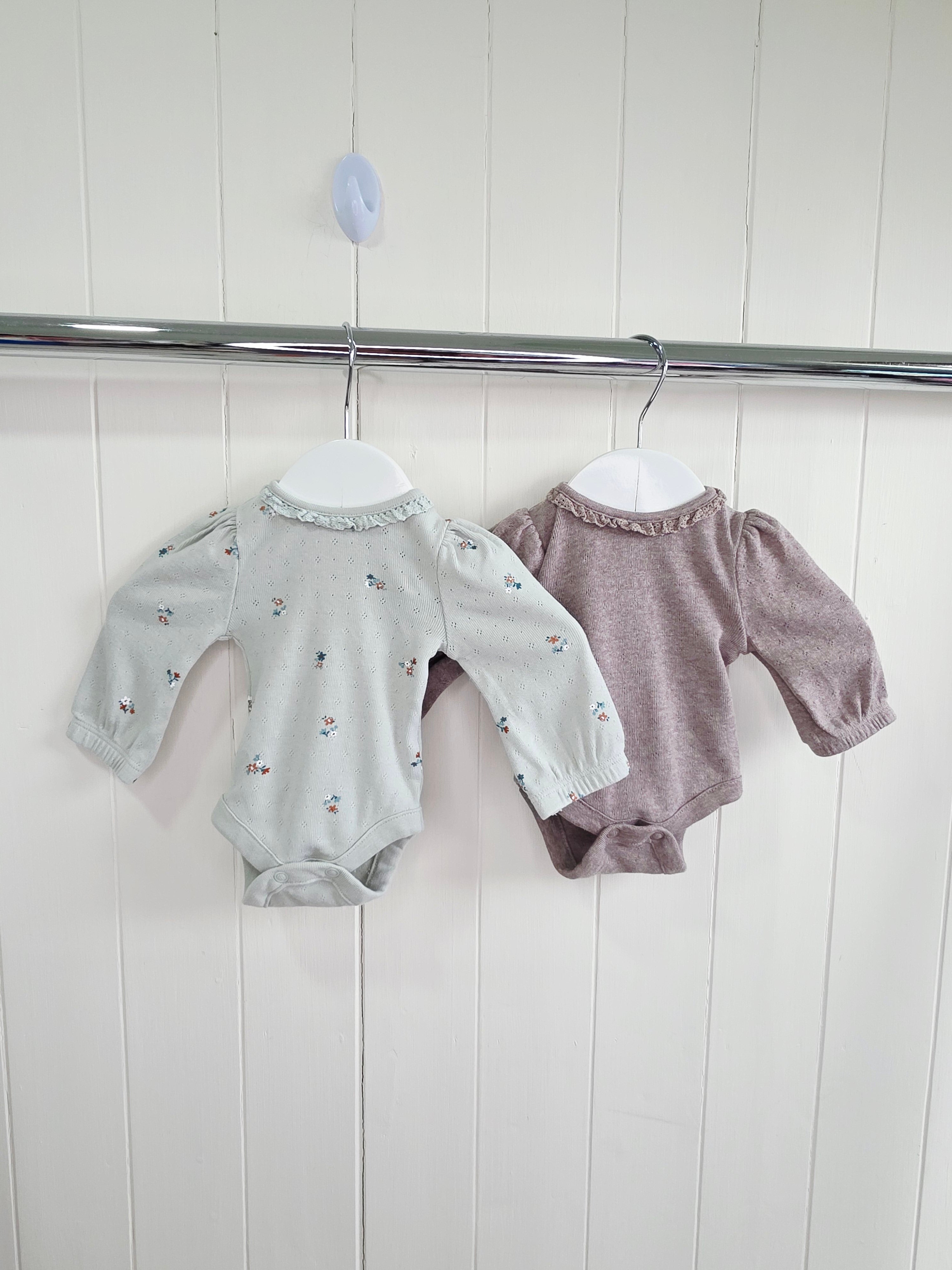 Next - first size girls sage green and beige long sleeve bodysuits set