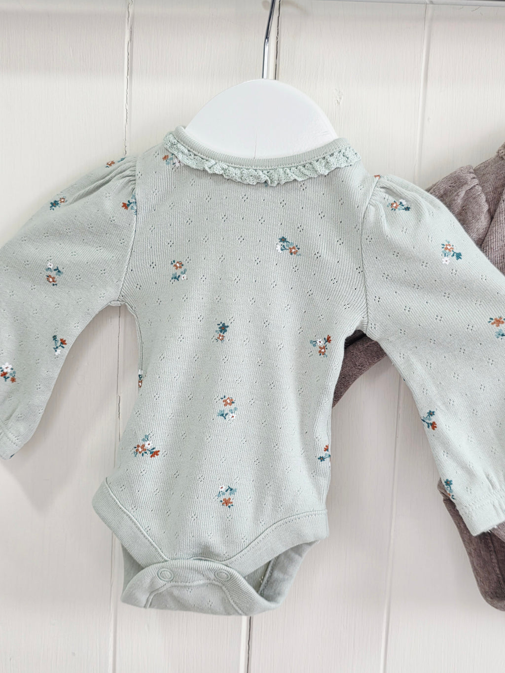 Next - first size girls sage green and beige long sleeve bodysuits set