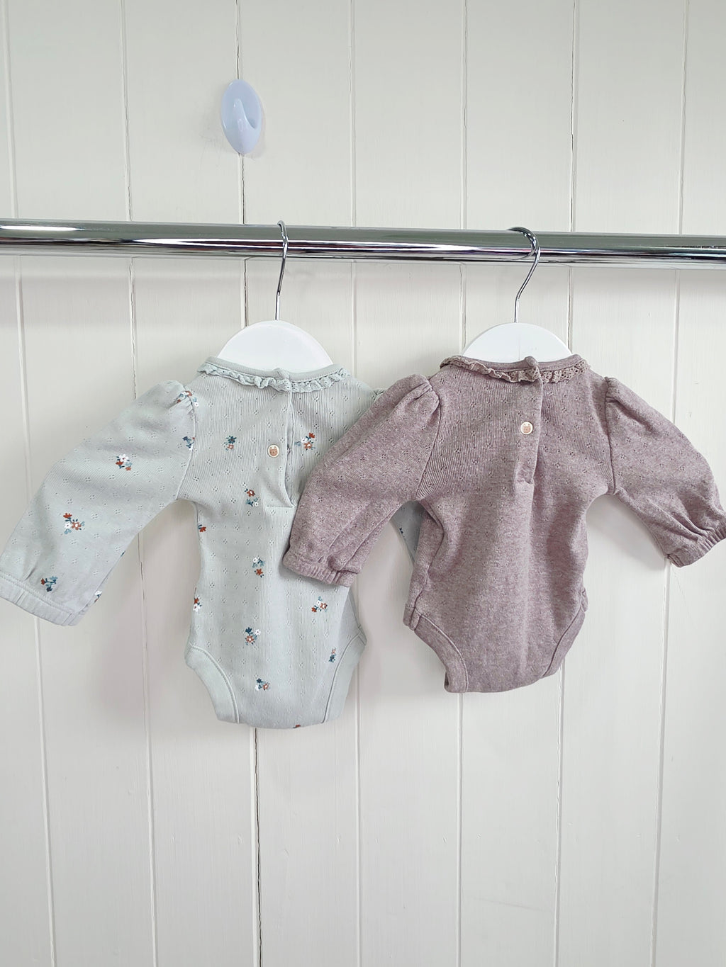 Next - first size girls sage green and beige long sleeve bodysuits set